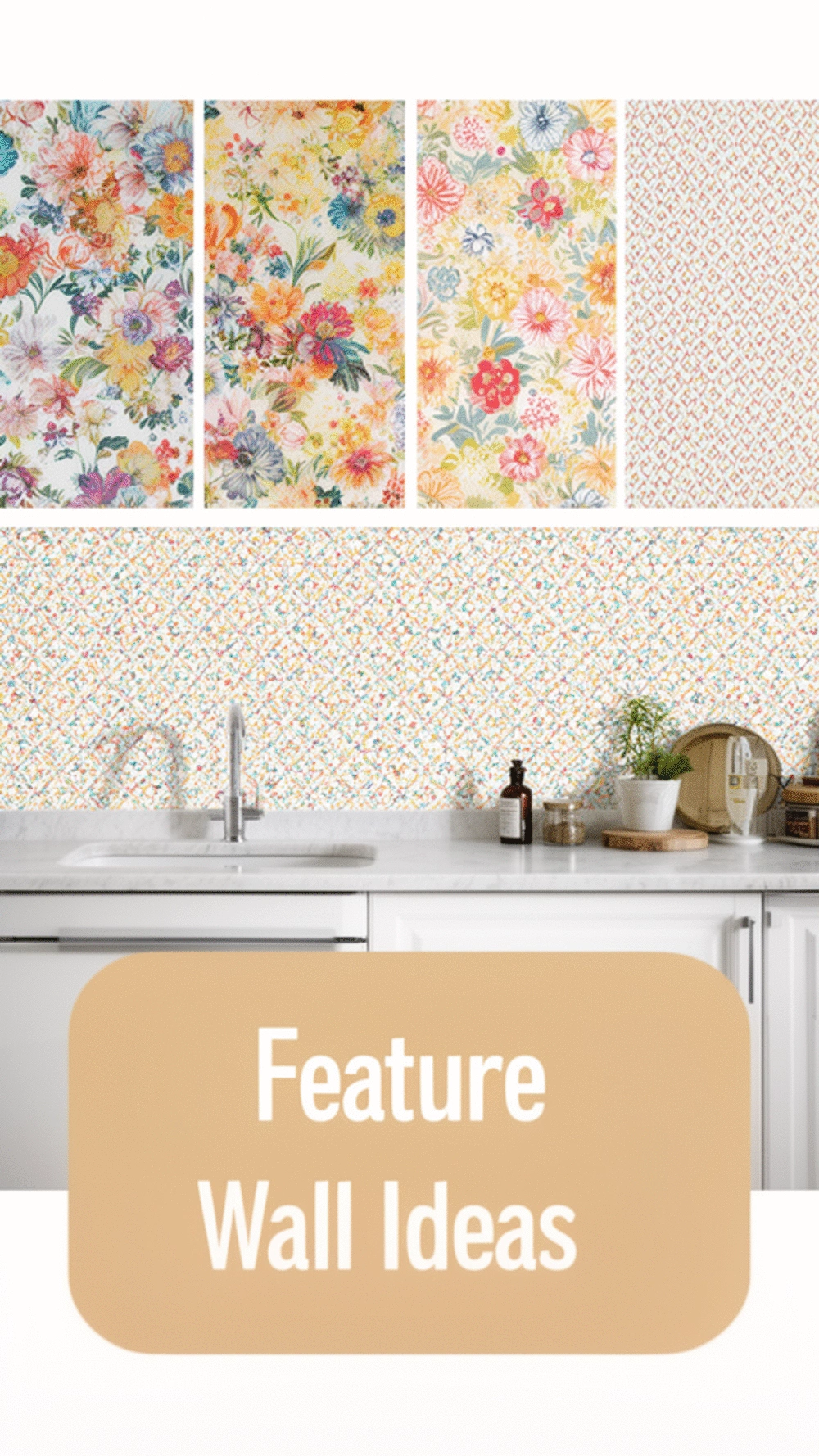 Kitchen Peel-and-Stick Wallpaper Panel Above the Counter for a Feature Wall