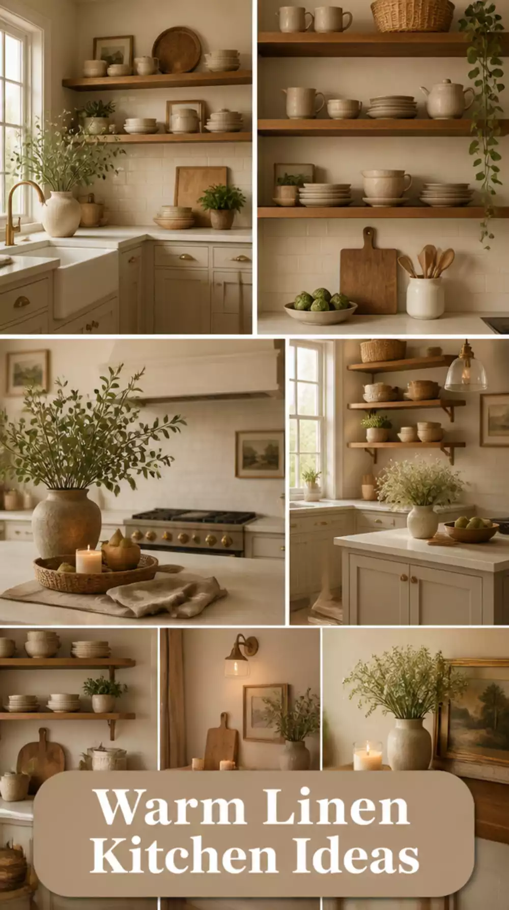 Warm Linen Kitchen Cabinet Colour Paired with a Timber Open Shelf