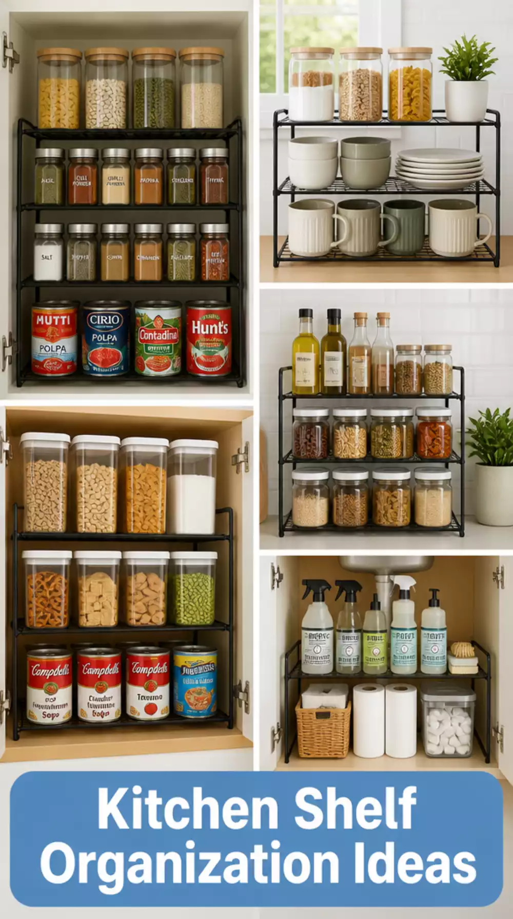 Kitchen Cabinet Stackable Wire Shelf That Doubles a Single Shelf Instantly