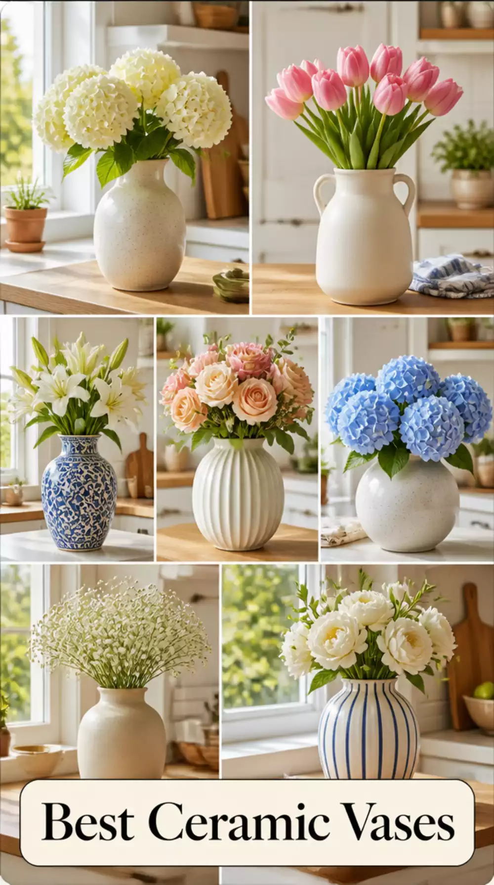 Kitchen Breakfast Nook Ceramic Vase with Fresh Stems on the Table Corner