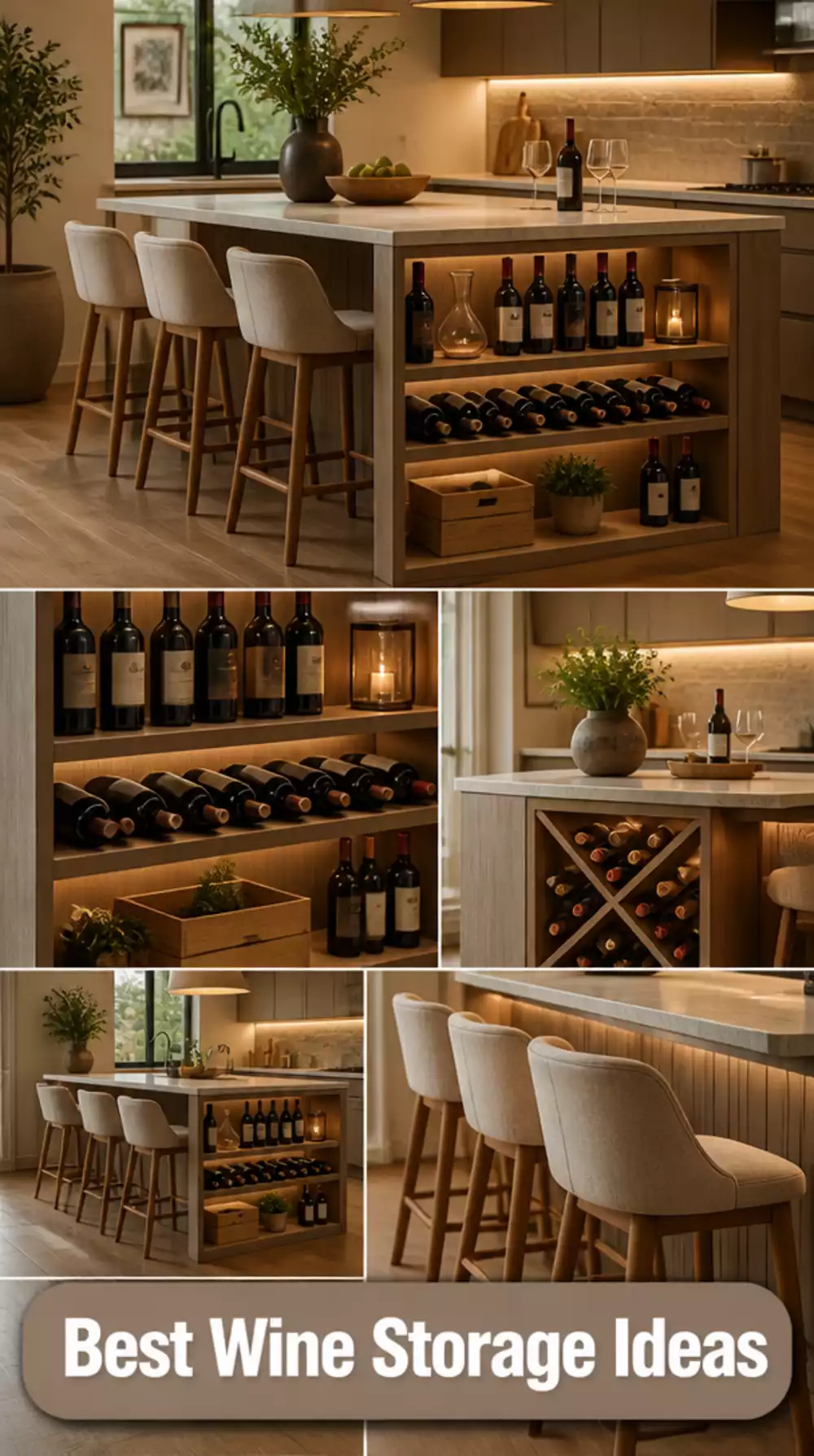 Kitchen Island Open Shelf Base That Makes Wine Bottles Easy to Access