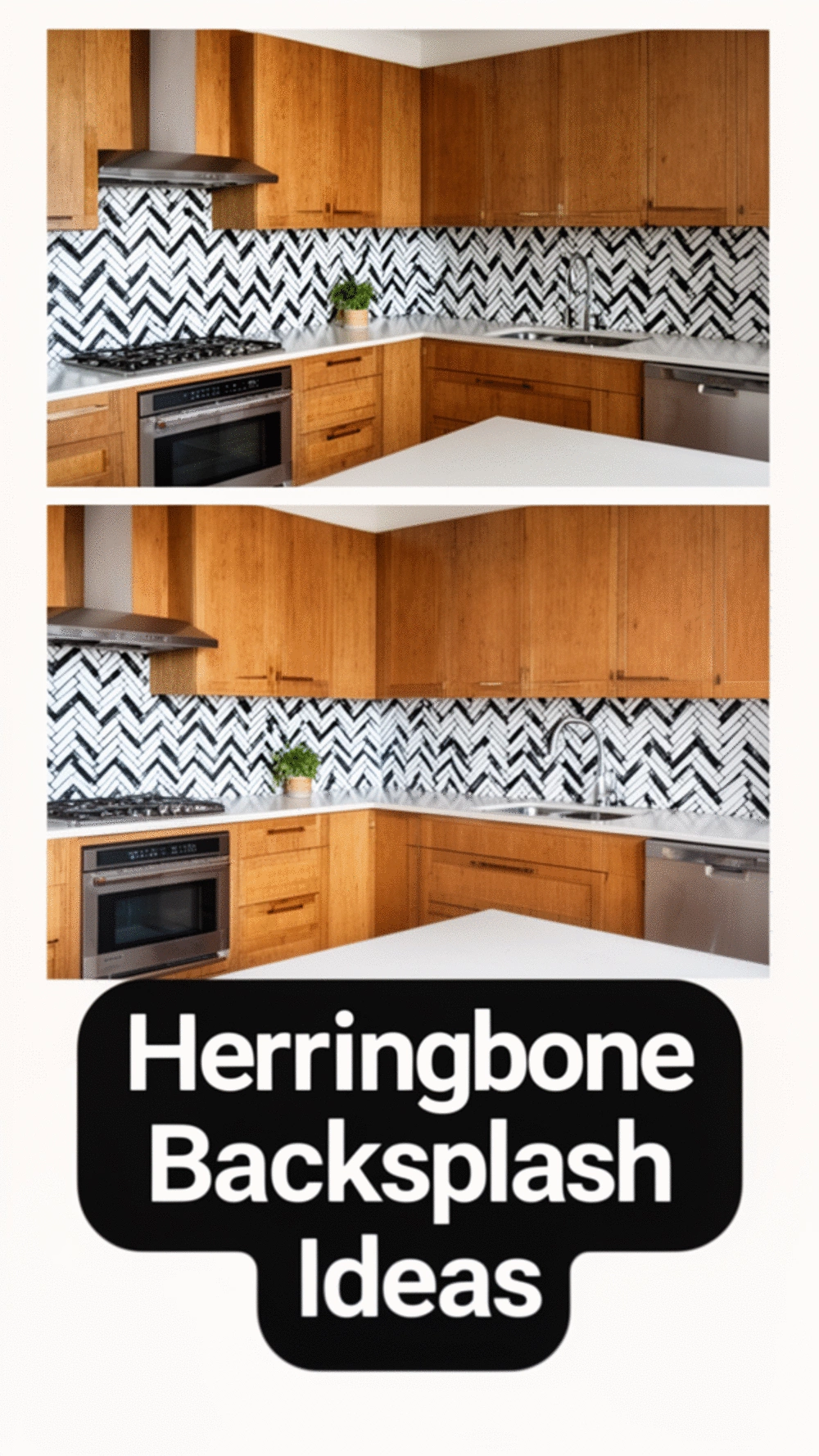 Contact Paper Kitchen Backsplash in Herringbone Black and White Pattern