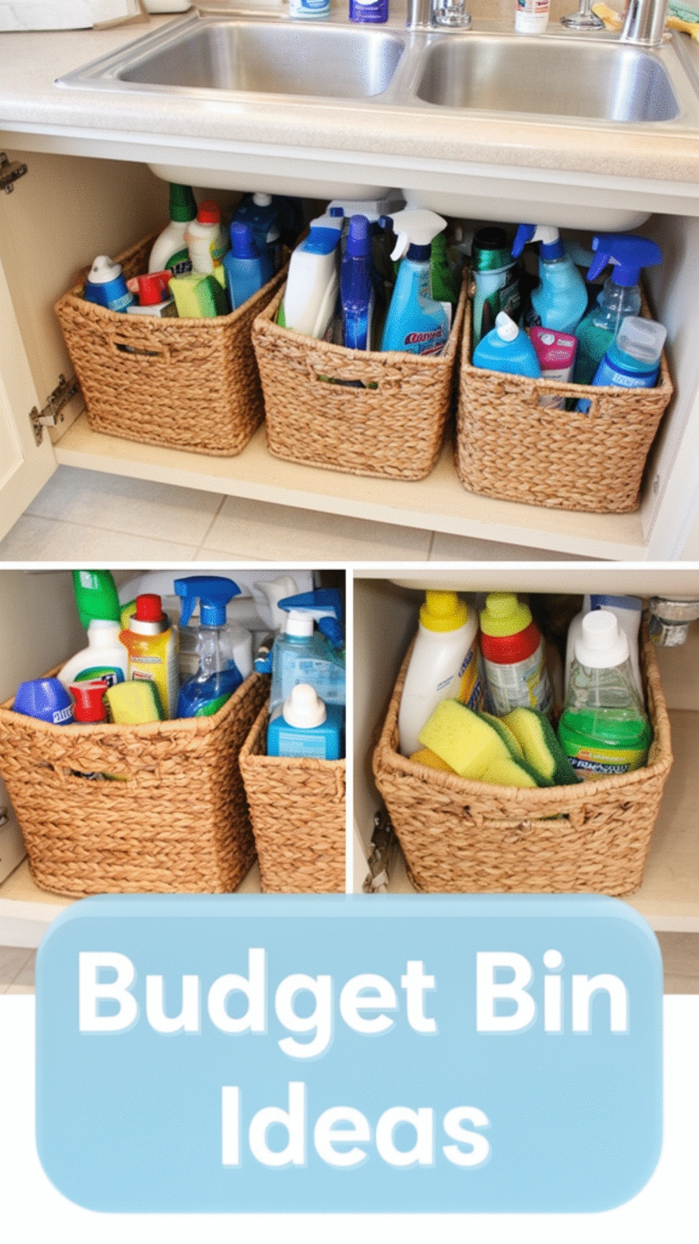 Budget Kitchen Under-Sink Bin Set Using Matching Dollar-Store Baskets