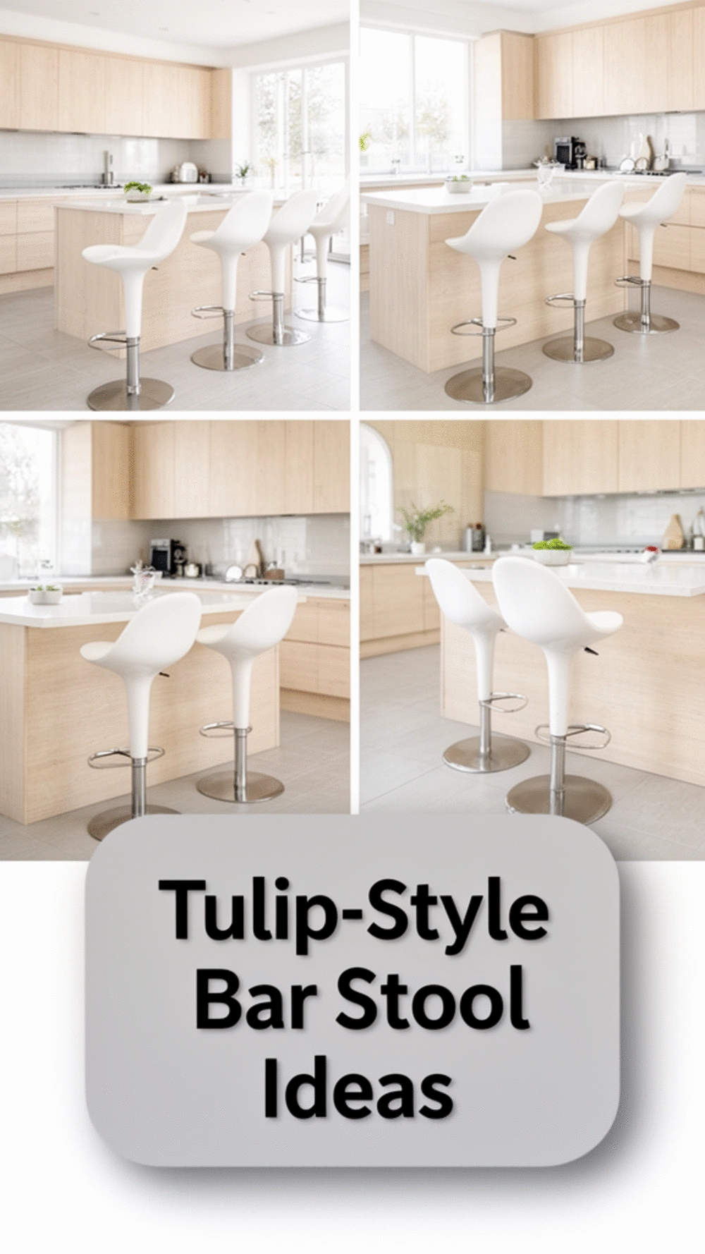 White Tulip-Style Kitchen Bar Stool on a Matte Chrome Pedestal Base