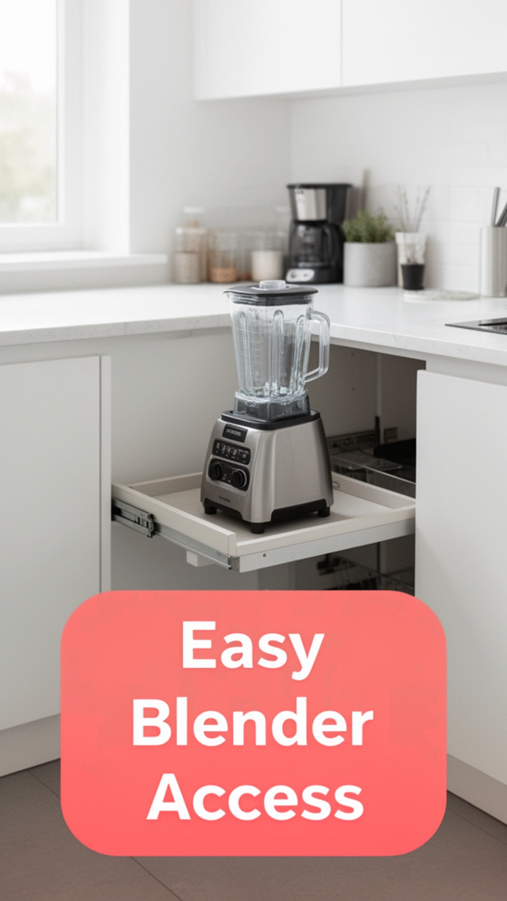 Kitchen Pull-Out Shelf That Brings a Heavy Blender to Counter Height Easily