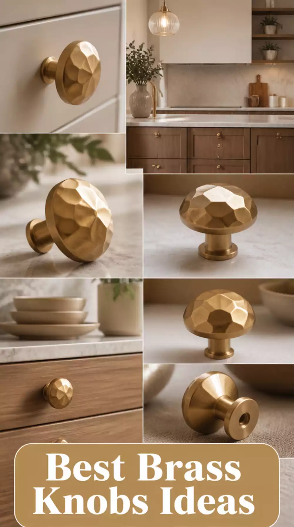 Warm Brass Kitchen Cabinet Knob in a Faceted Dome Shape