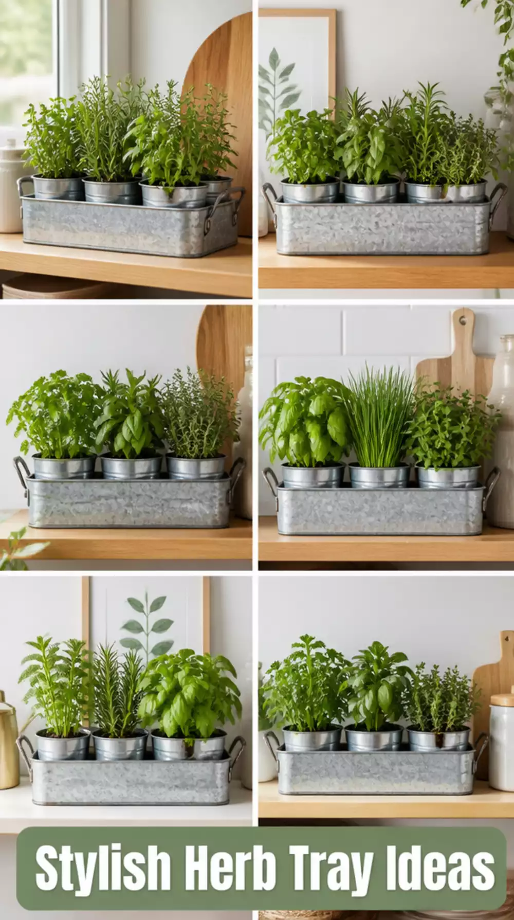 Kitchen Shelf Herb Tray in Galvanised Steel with Individual Removable Pots
