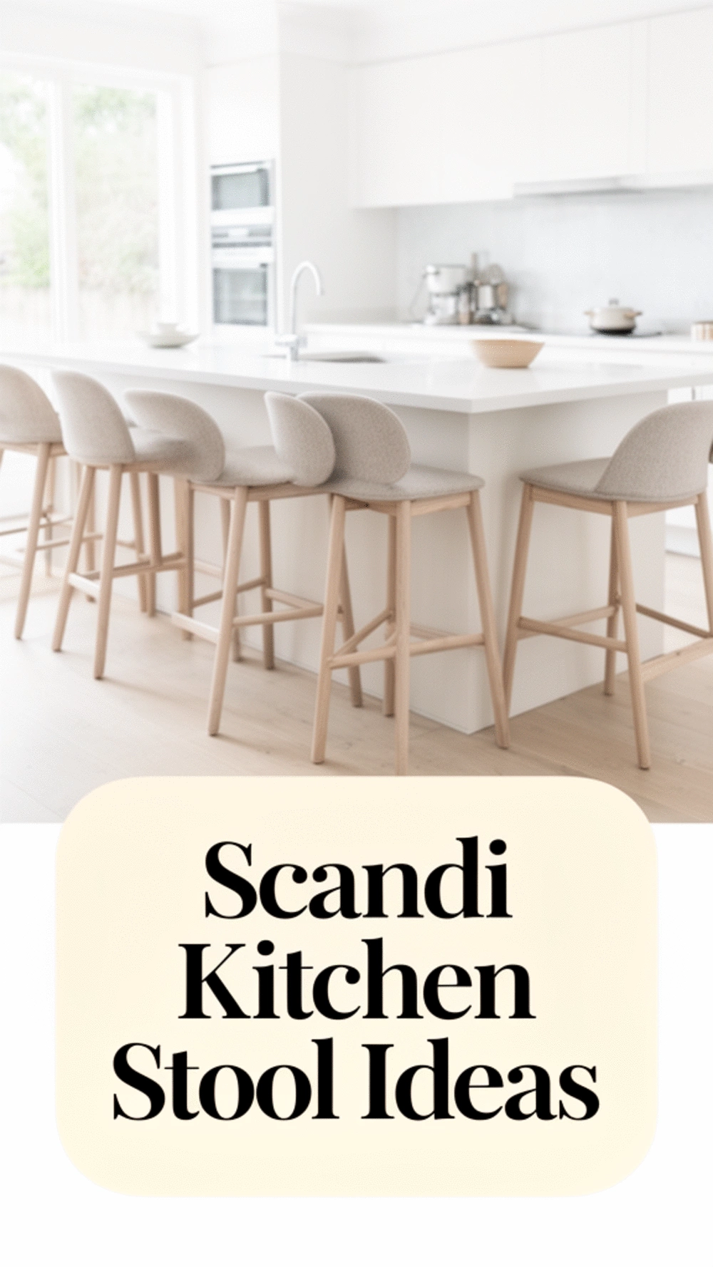 Scandi Kitchen Counter Stool in Pale Ash with a Minimal Rung Leg