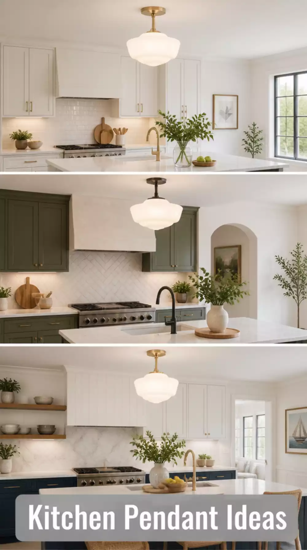 Kitchen Semi-Flush Pendant in Opal Glass That Hangs Just Below the Ceiling