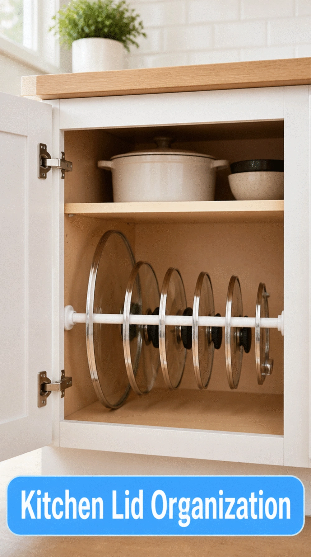 The Kitchen Pot Lid Tension Rod Trick That Clears an Entire Cabinet Shelf
