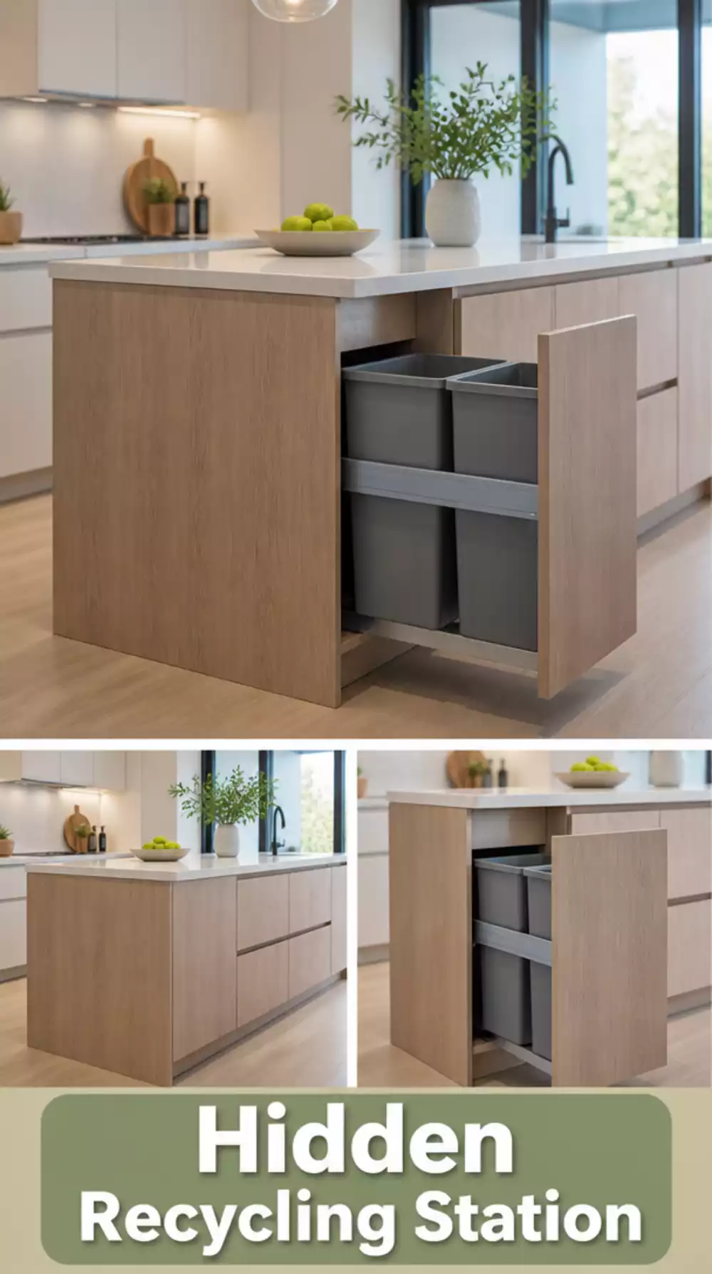 Kitchen Island Pull-Out Bin That Hides Recycling Completely Out of Sight