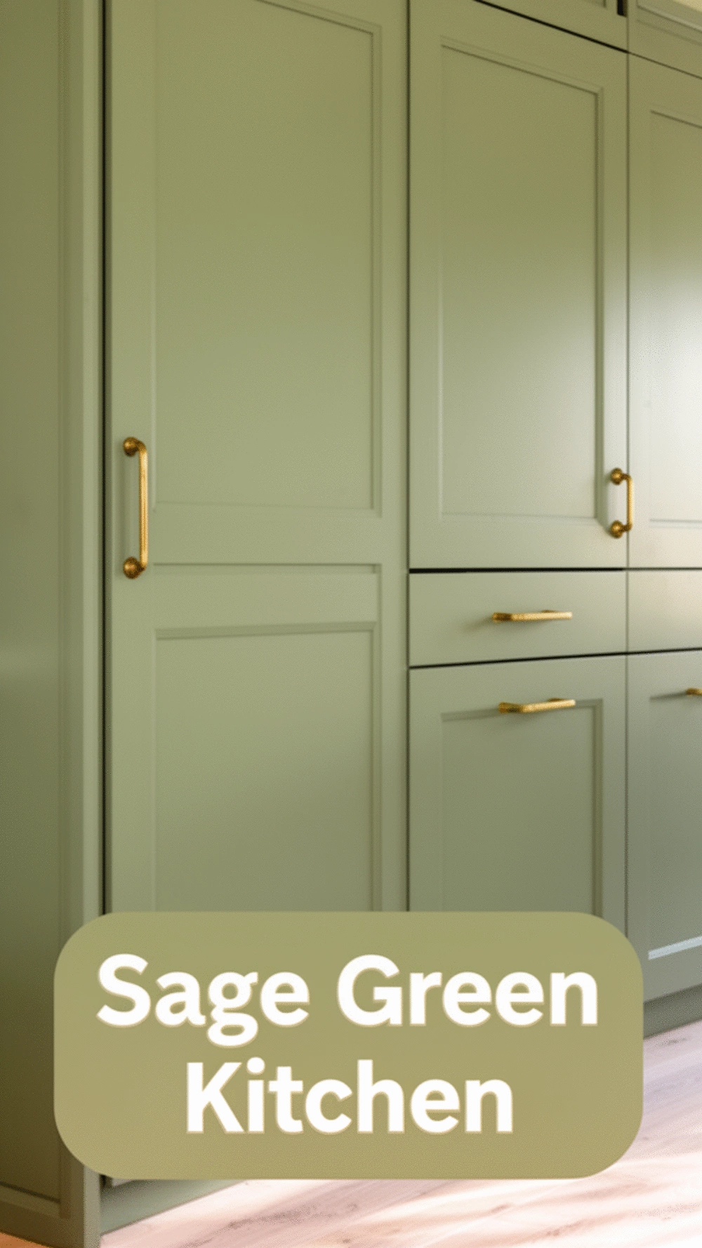 Sage Green Kitchen Cabinet Colour with Warm Brass Hardware Accents