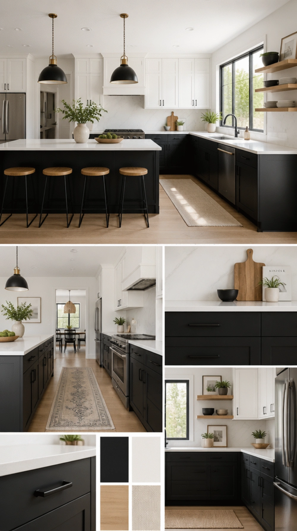 Matte Black Kitchen Lower Cabinet with a Crisp White Upper Shaker Row
