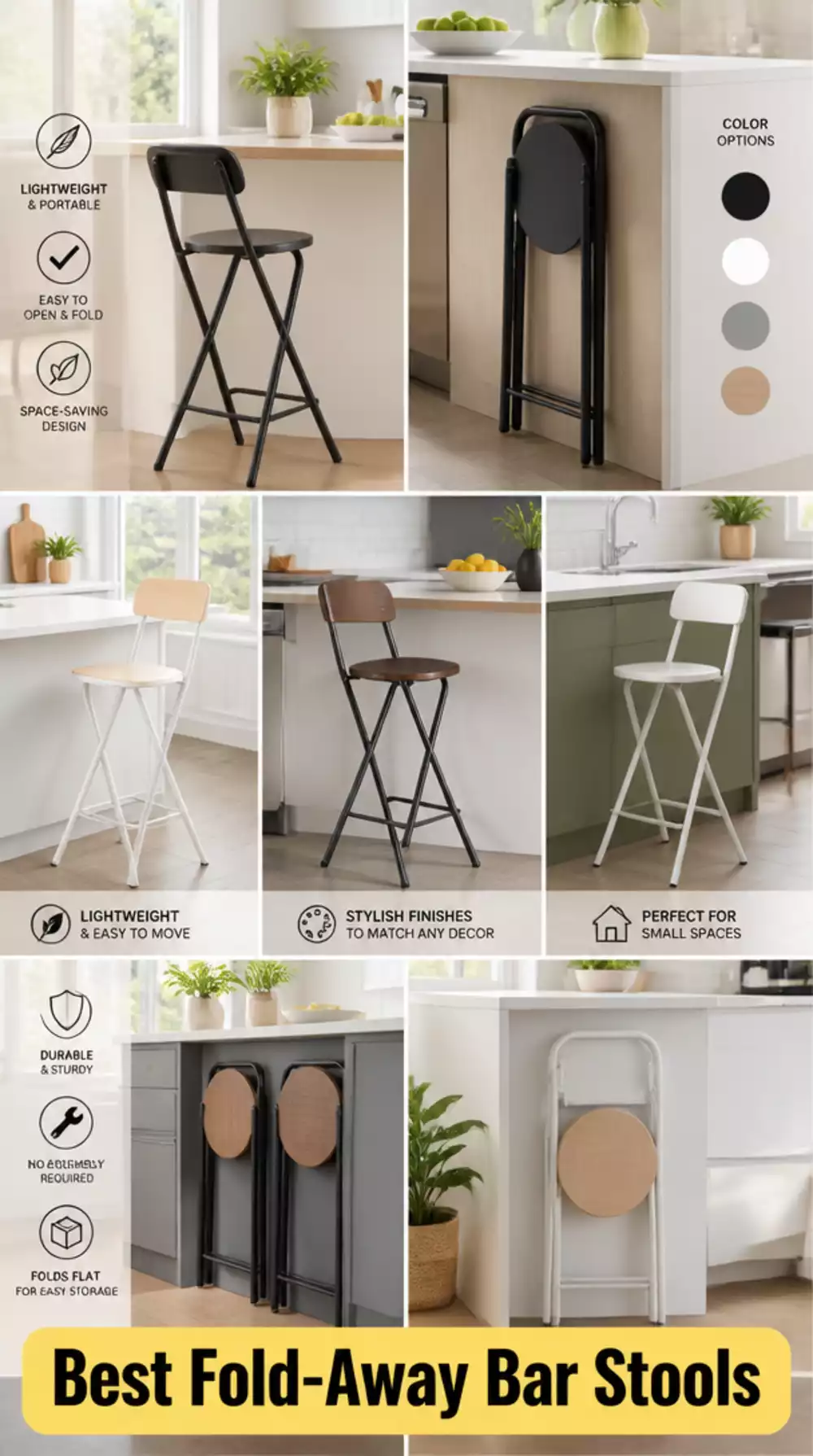 Small Kitchen Island Bar Stool Fold-Away Design for Tight Floors