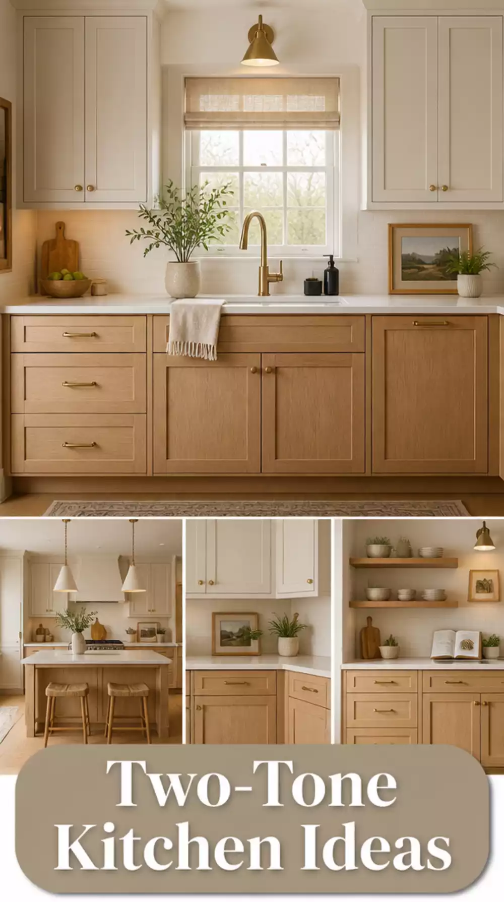 Two-Tone Kitchen with Pale Oak Lower Cabinets and Linen White Uppers