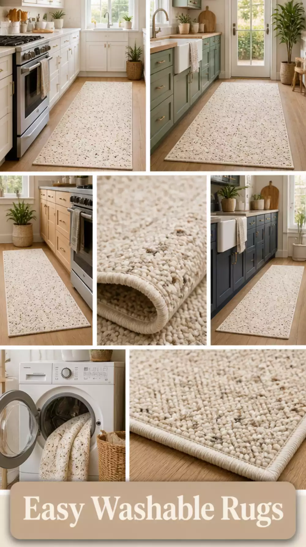 Washable Kitchen Rug in a Speckled Cream Pattern That Hides Every Crumb