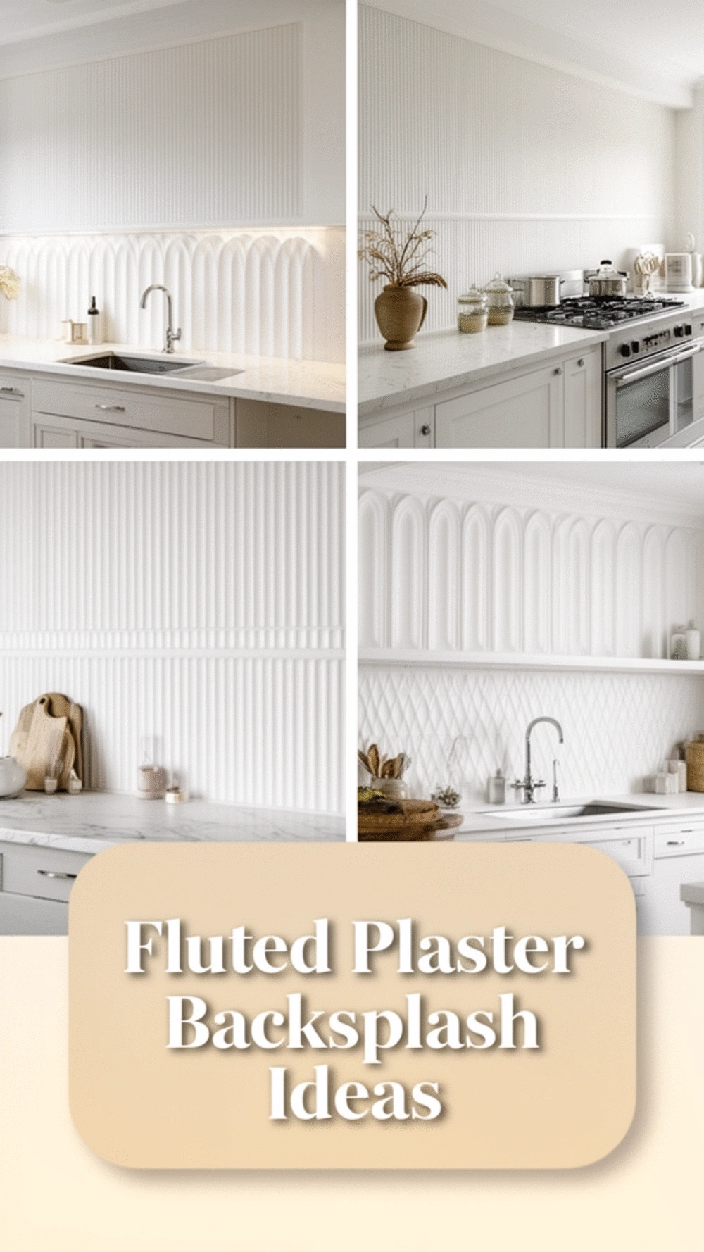 Fluted Plaster Kitchen Backsplash Panel in a Soft Linen White Finish