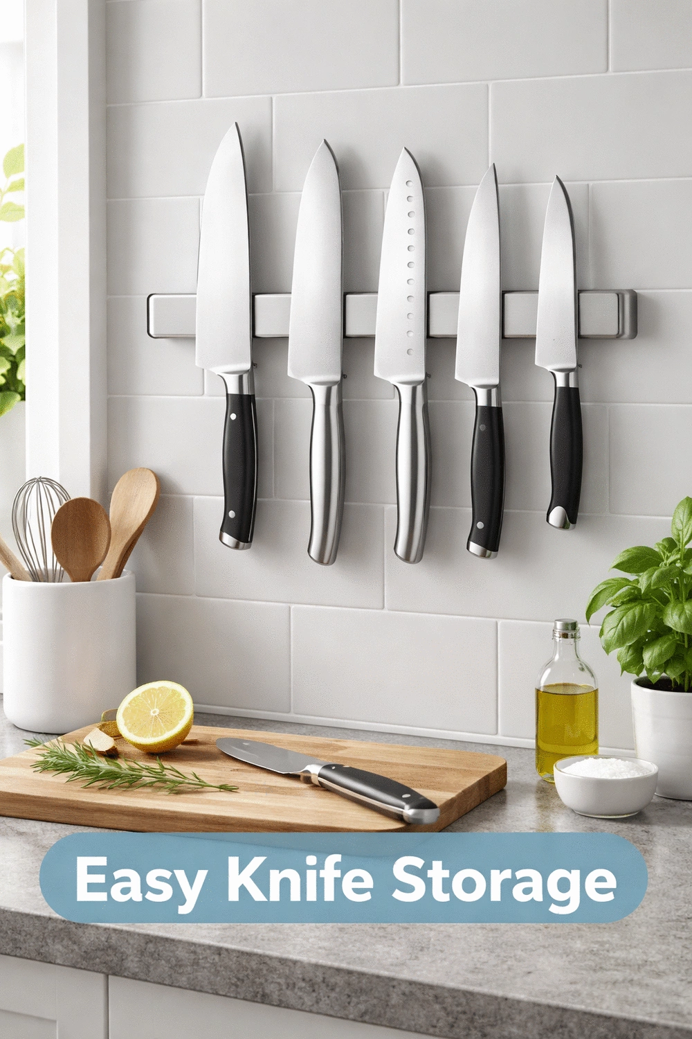 Renter-Friendly Kitchen Magnetic Strip for Knives That Mounts on Any Surface