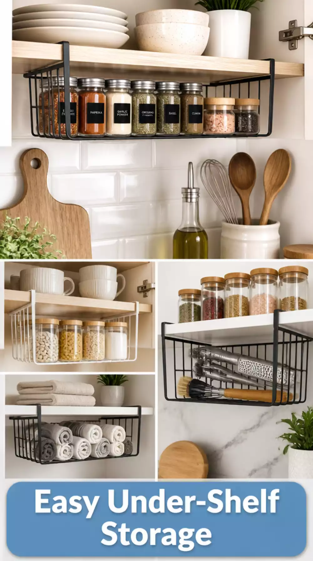 Kitchen Cabinet Under-Shelf Basket That Doubles Lower Cabinet Space