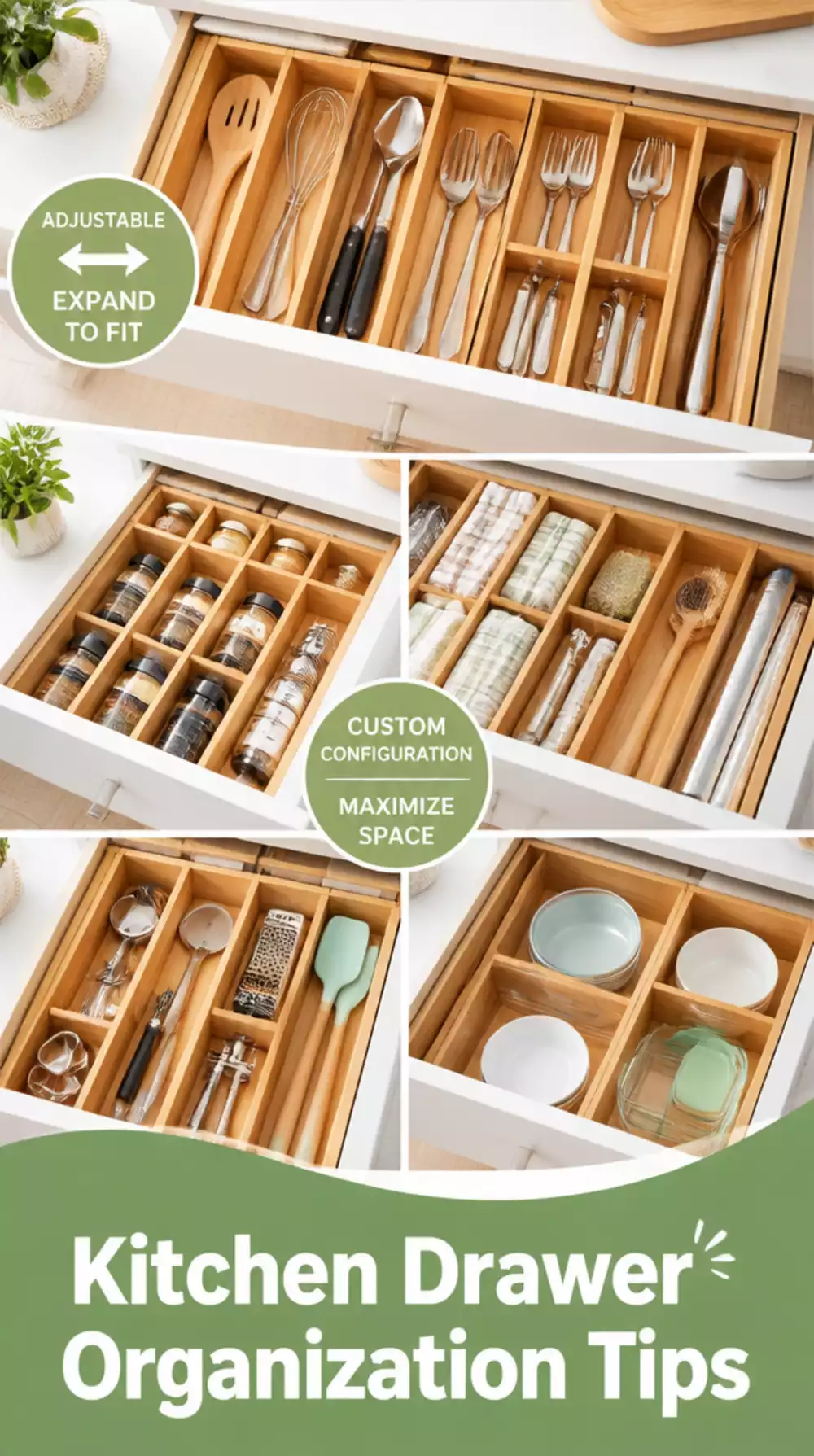 Bamboo Kitchen Drawer Divider Gift Set That Fits Any Standard Drawer Width