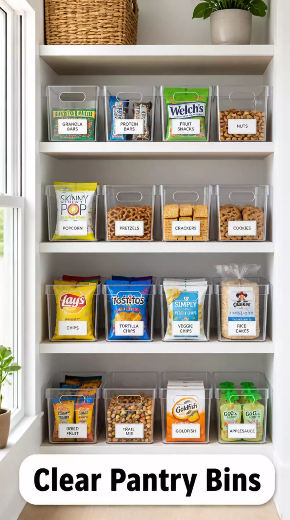 Clear Stackable Bins Make Pantry Labels Easy to Read