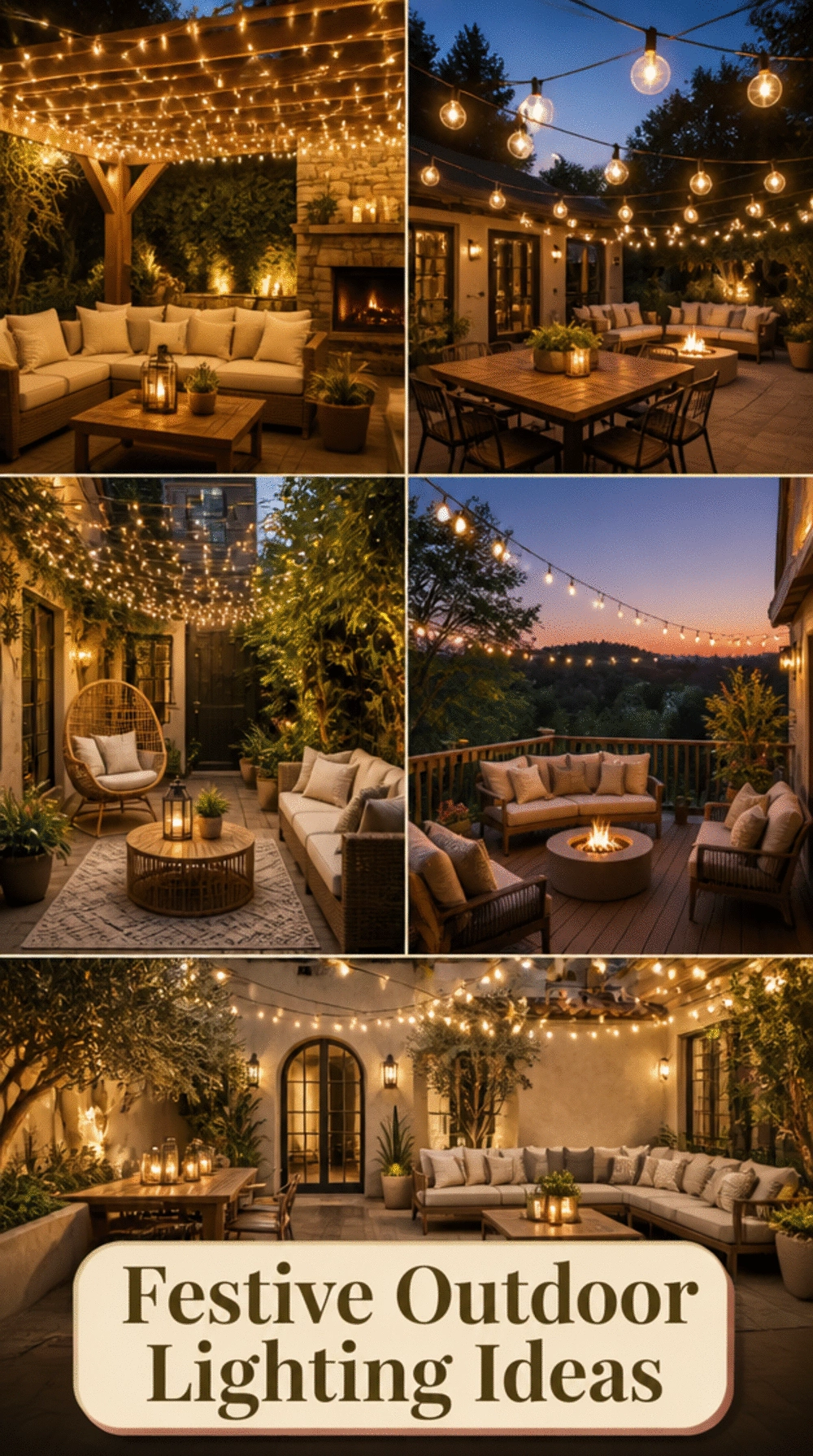 Outdoor Kitchen String Light Canopy That Makes a Small Patio Feel Festive
