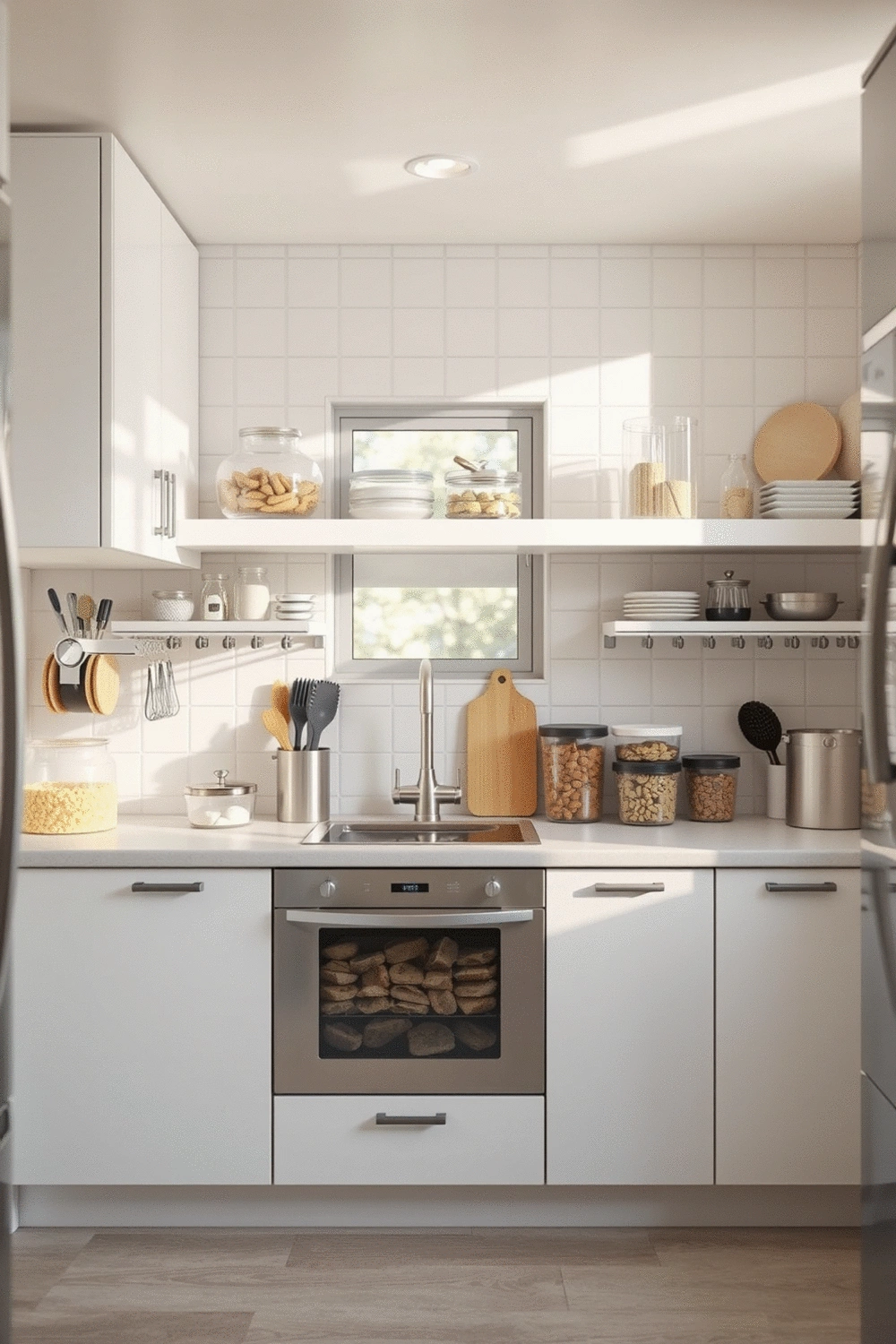 Kitchen with various organizational tools and containers