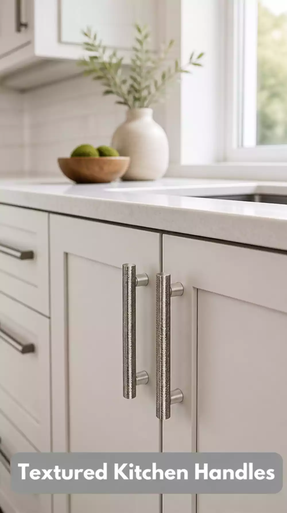 Fluted Kitchen Cabinet Handle in Brushed Nickel for a Textured Finish