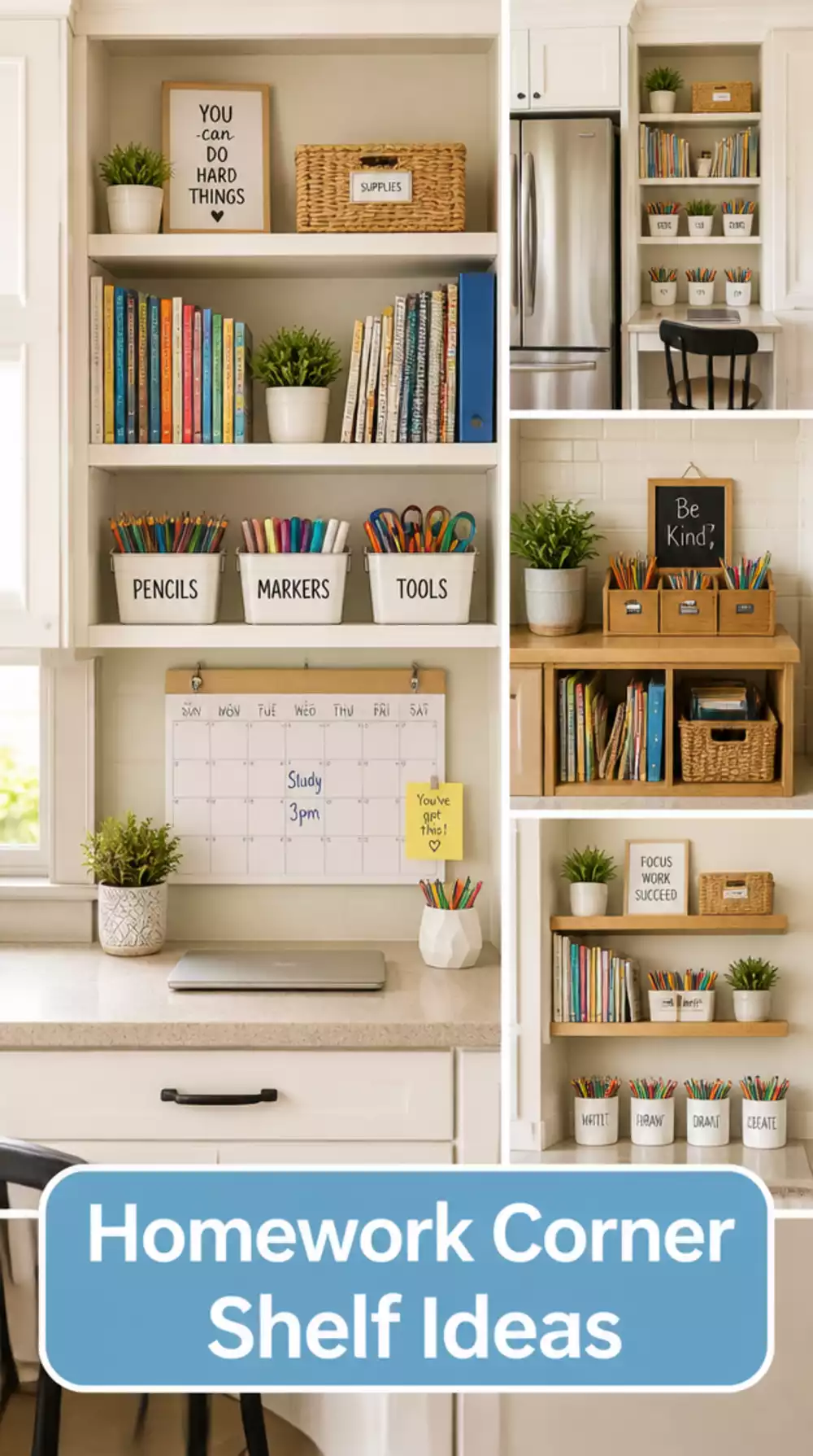 Kitchen Homework Corner Shelf That Keeps School Supplies Off the Table