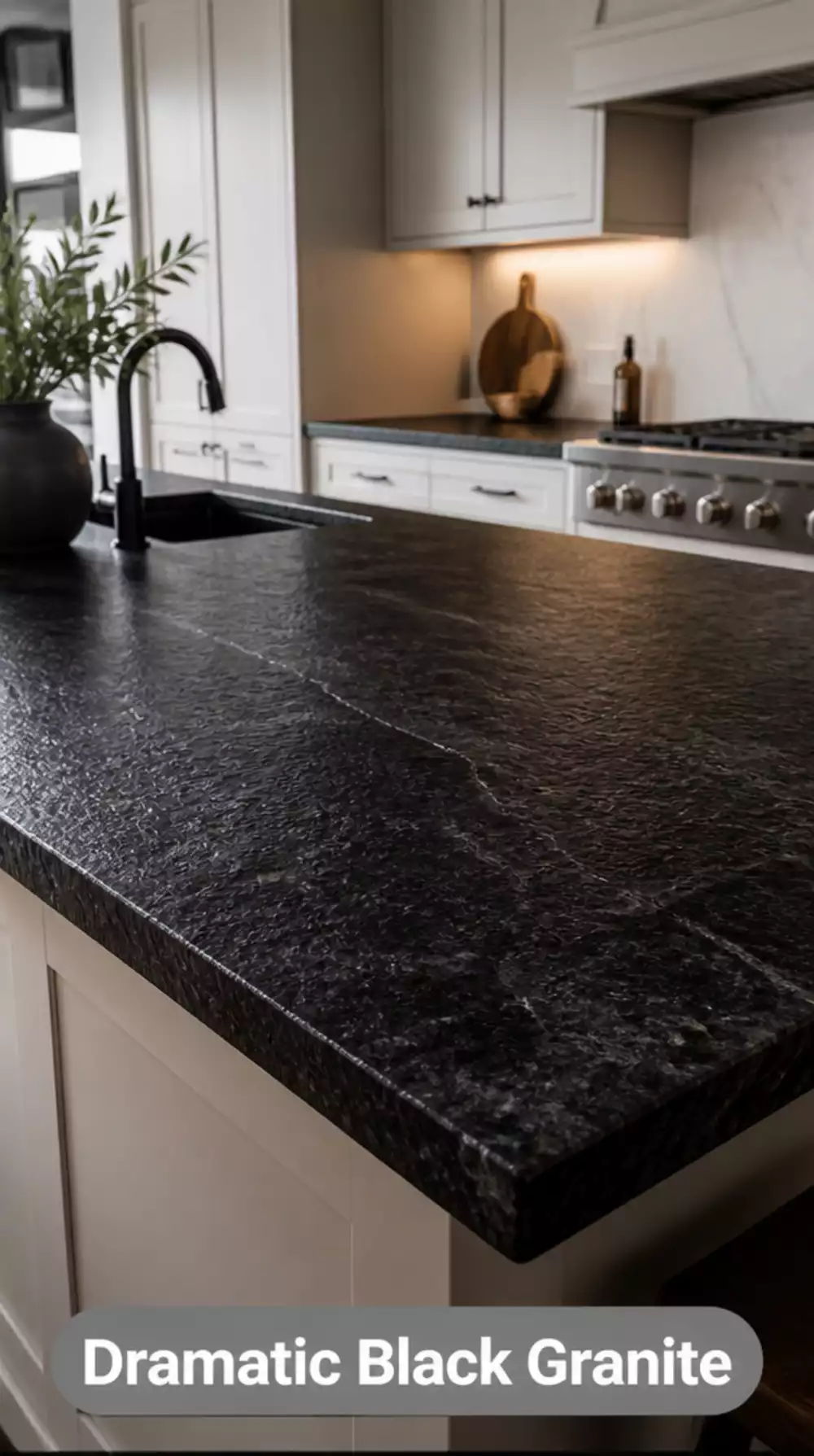Granite Kitchen Countertop in Leathered Black for a Dramatic Finish