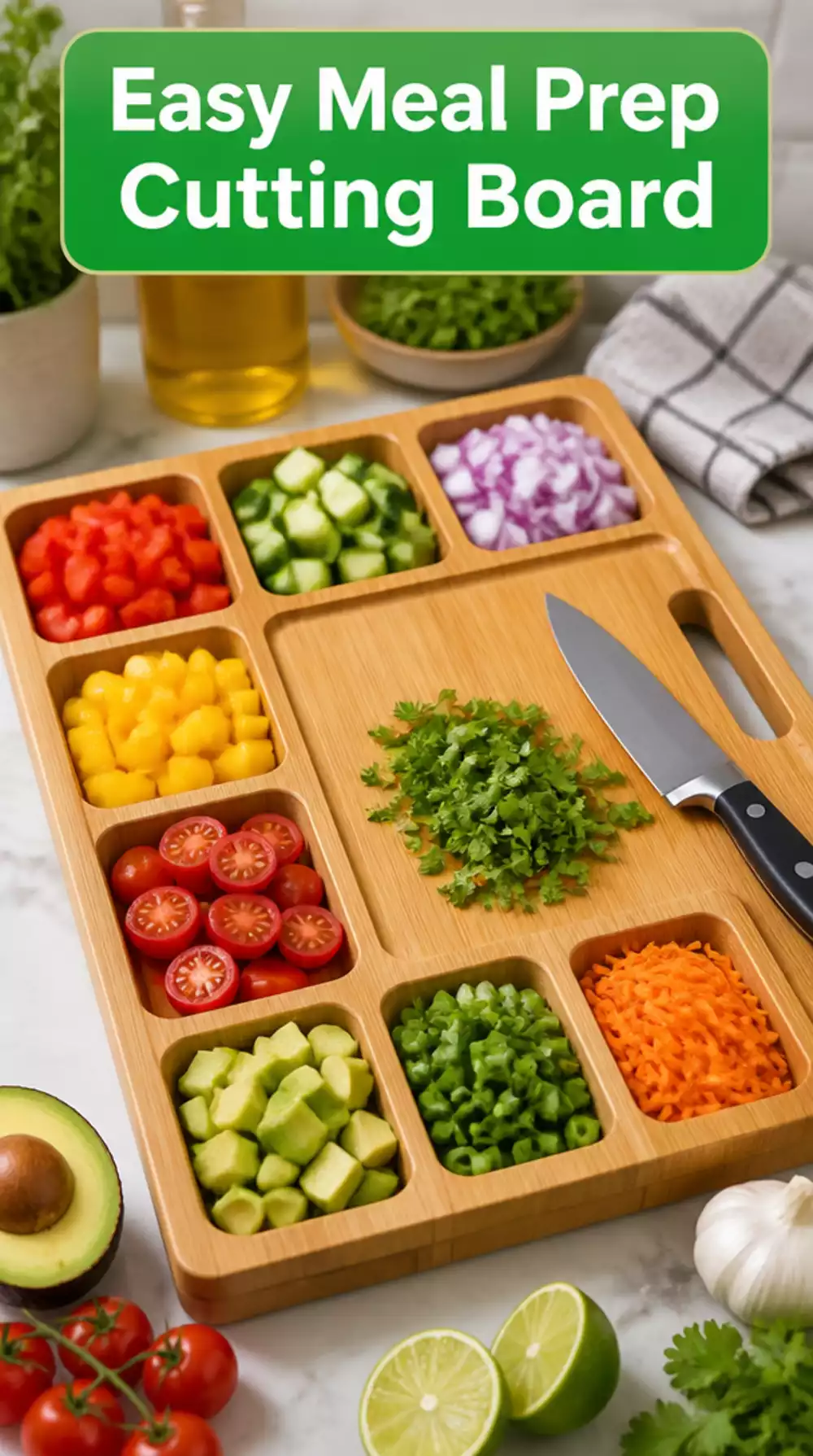 Kitchen Cutting Board with Built-In Compartments for Pre-Cut Ingredients