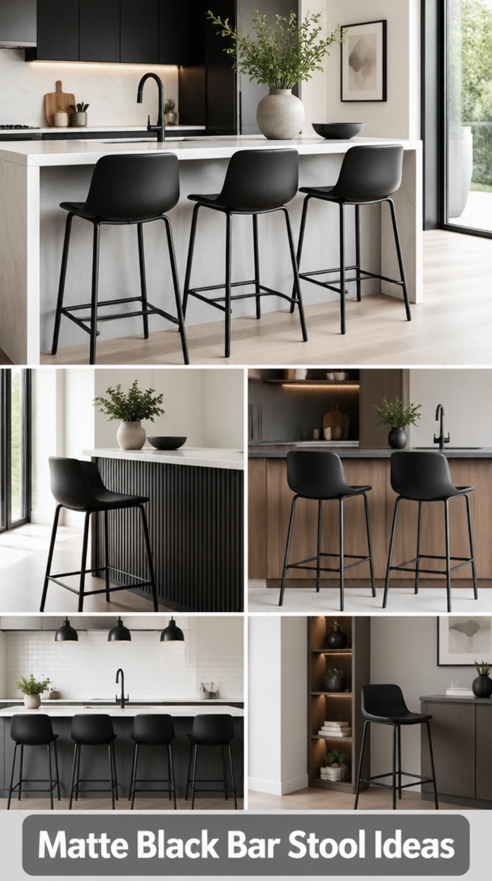 Kitchen Bar Stool in Matte Black Steel with a Sleek Minimalist Frame