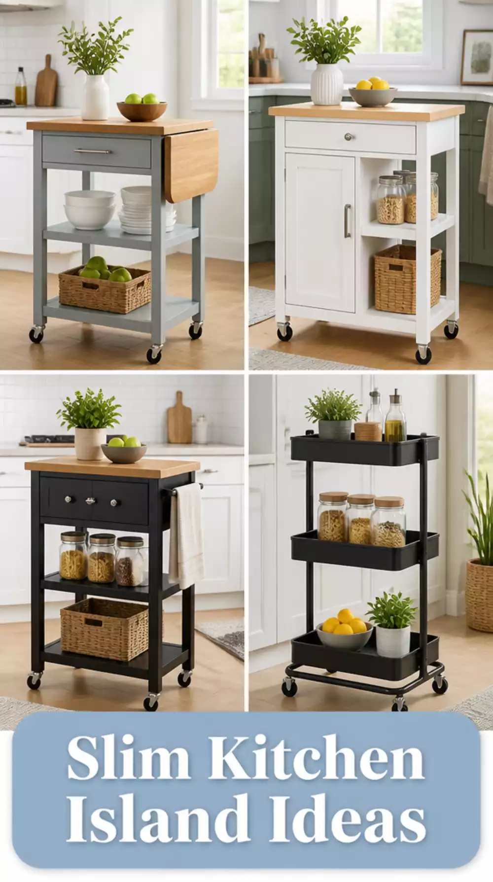 Slim White Kitchen Island Cart That Adds Counter Space Without Bulk