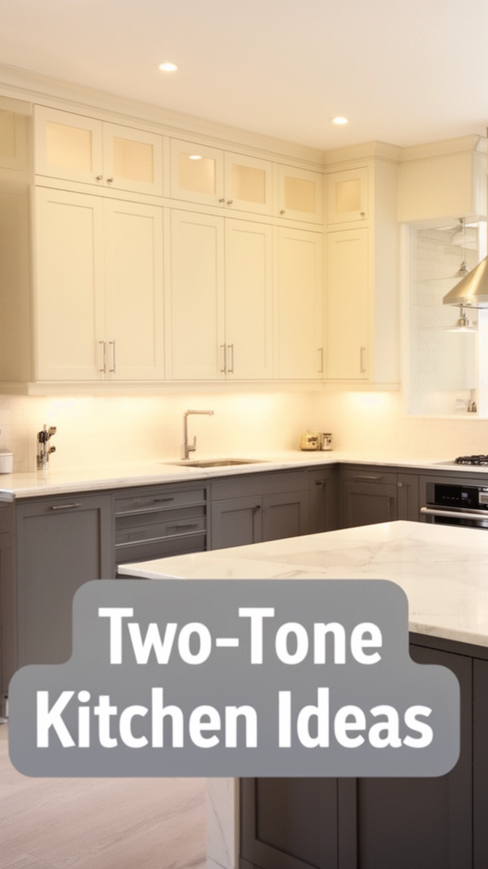 Two-Tone Kitchen Cabinet Colour Idea in Cream and Warm Charcoal