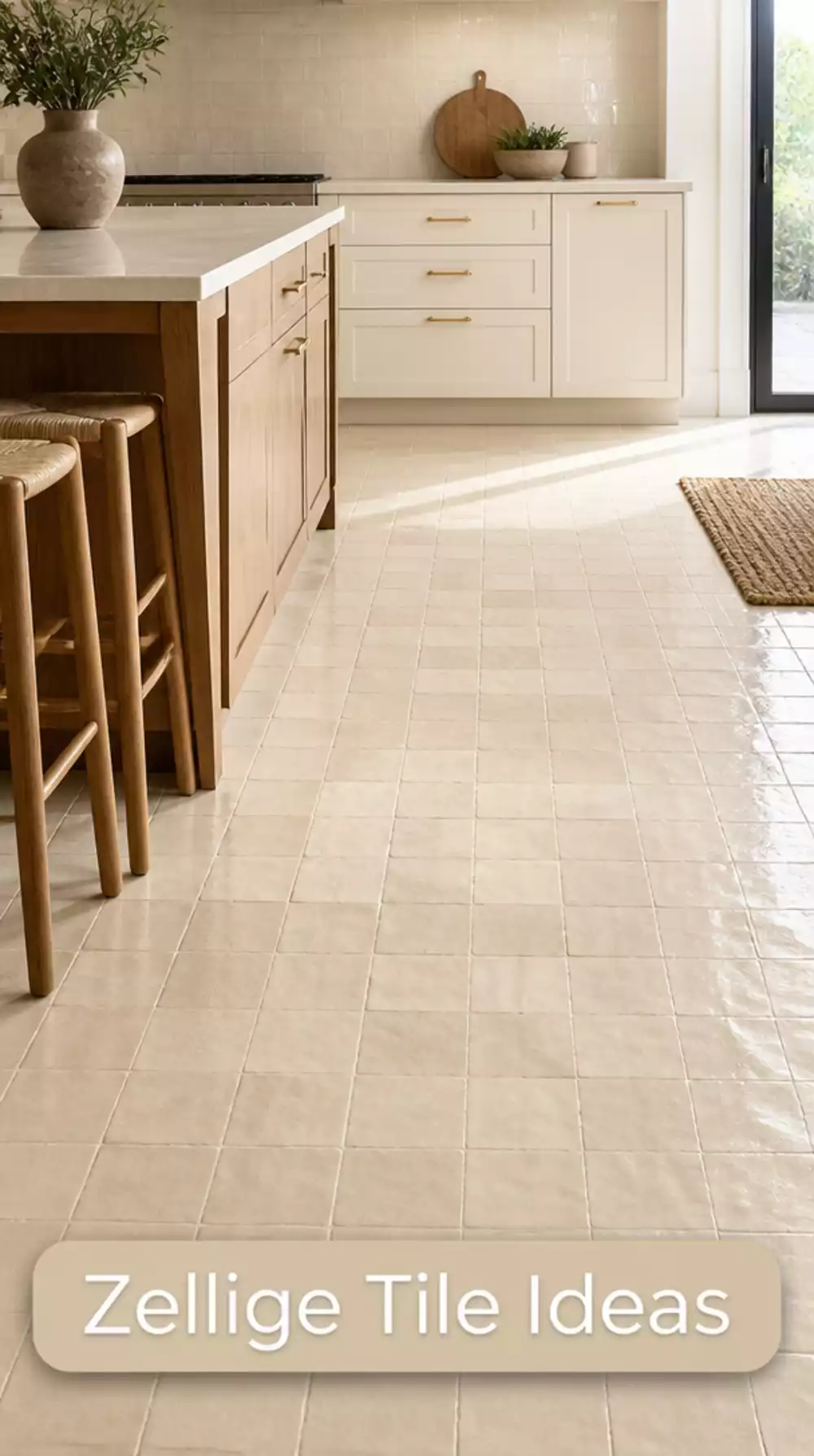 Warm Ivory Zellige Kitchen Floor Tiles