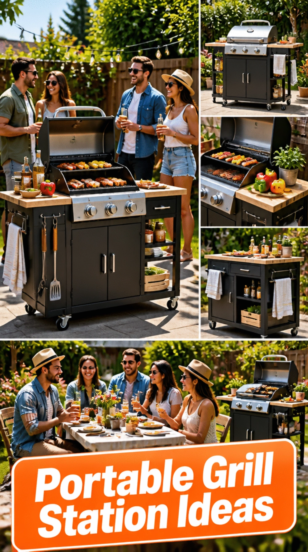 Portable Outdoor Kitchen Grill Station on Wheels for a Rented Garden