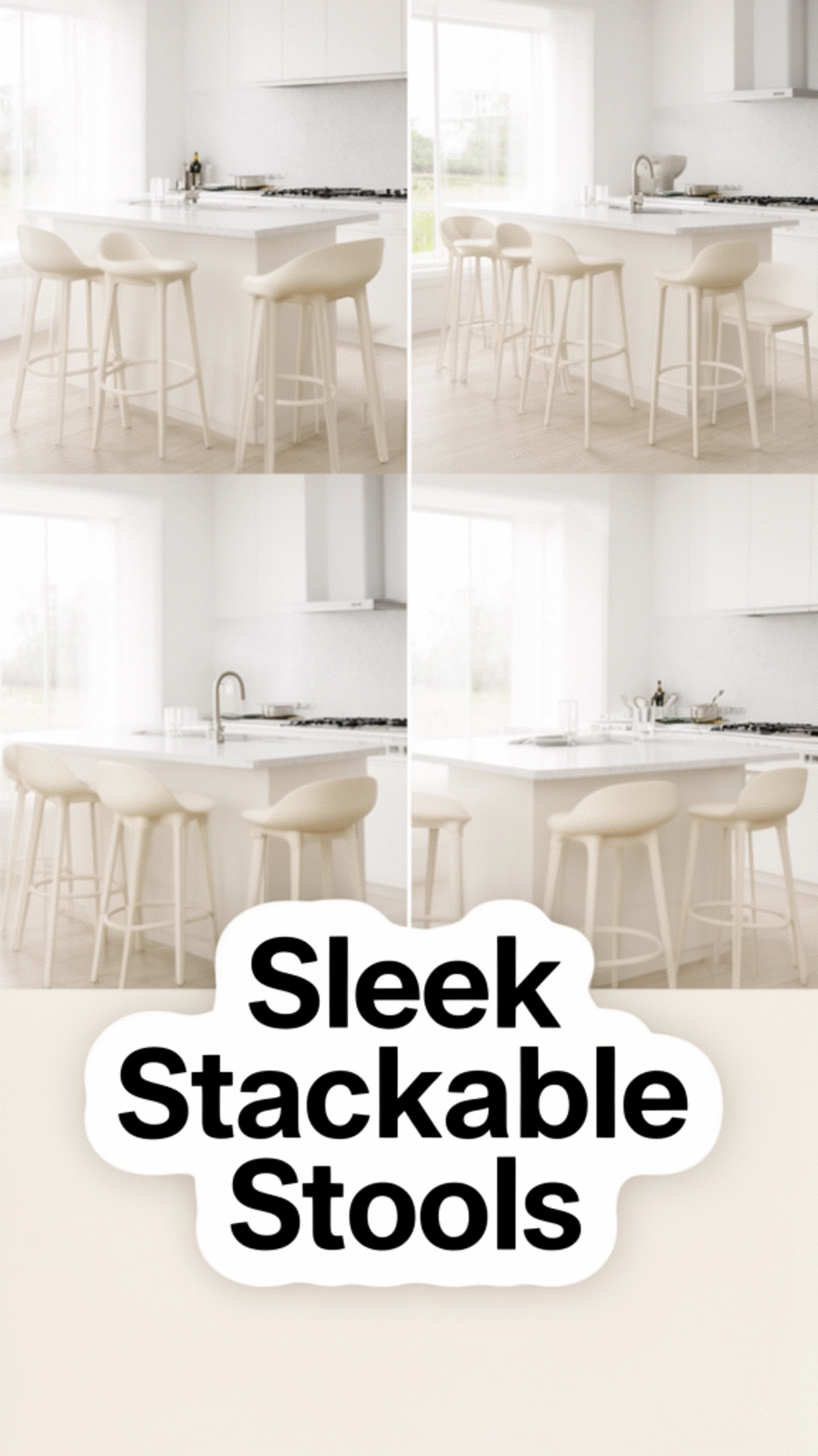Kitchen Stool in Off-White Moulded Plastic with a Sleek Stackable Frame