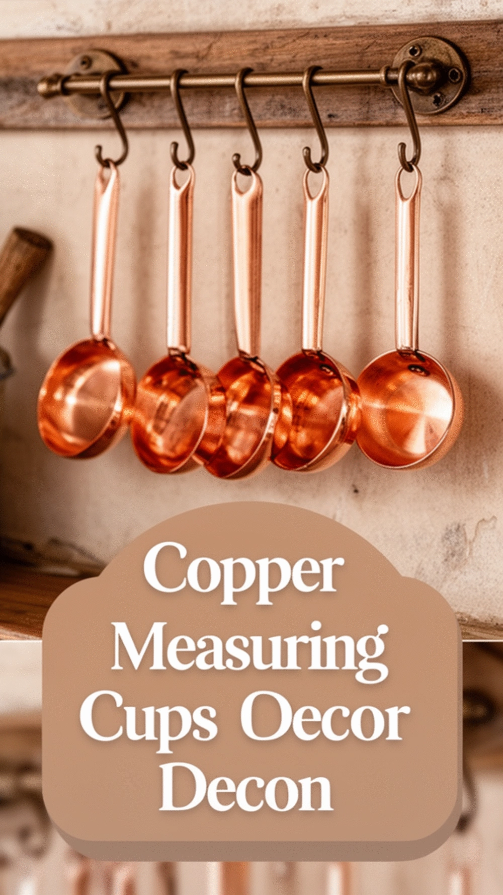 Kitchen Copper Measuring Cup Set Hung on an S-Hook Rail as Decor