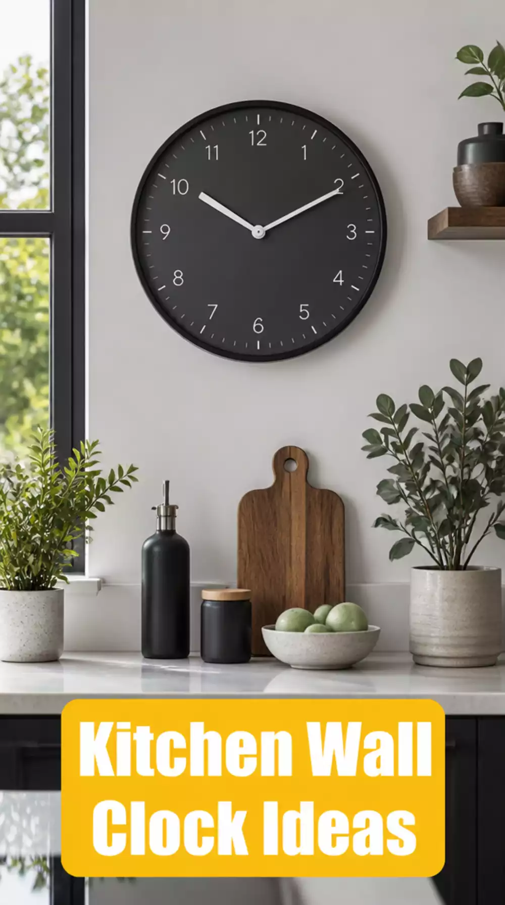 Kitchen Wall Clock in Matte Black with a Large Face and Slim Minimal Frame