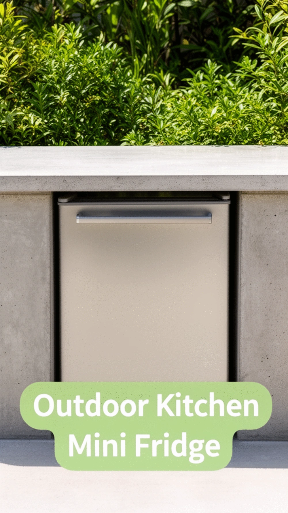 Outdoor Kitchen Built-In Mini Fridge Under a Smooth Concrete Counter