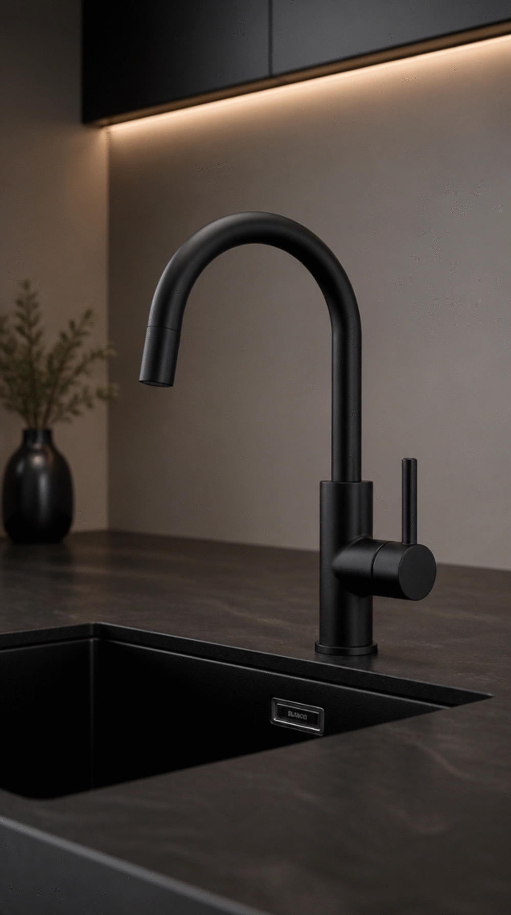 Black Kitchen Tap in a Matte Finish That Anchors a Minimal Kitchen