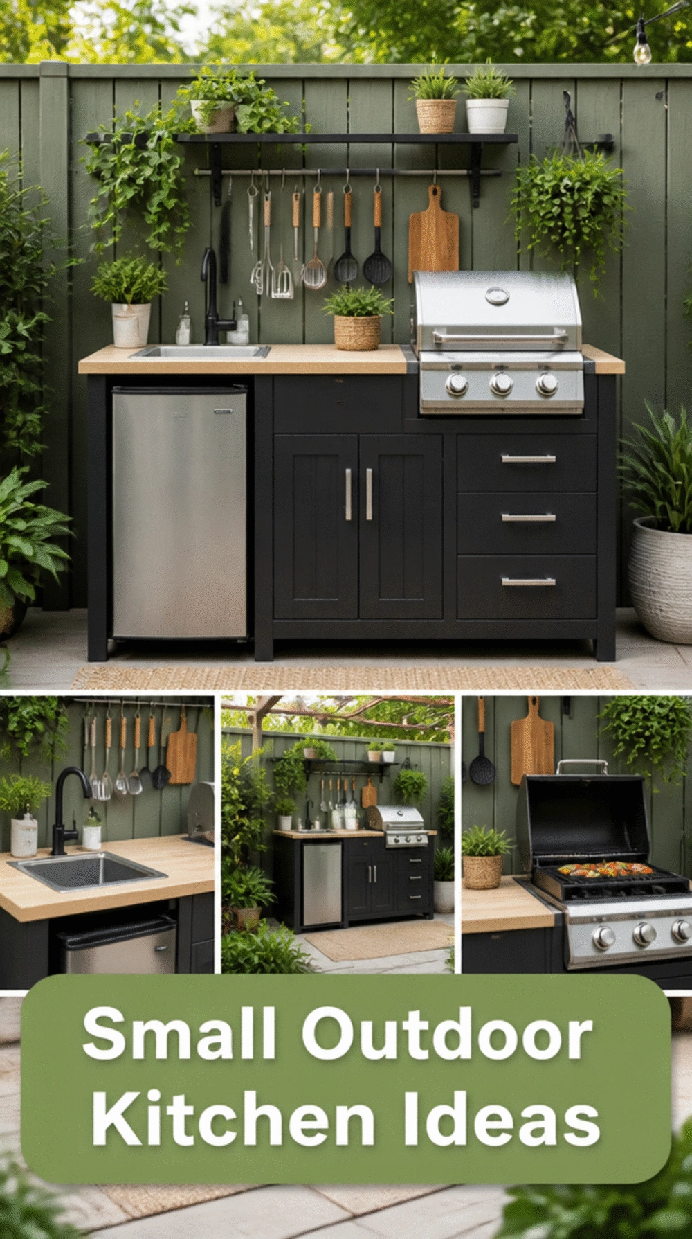 Small Outdoor Kitchen Modular Unit That Fits Against a Garden Fence