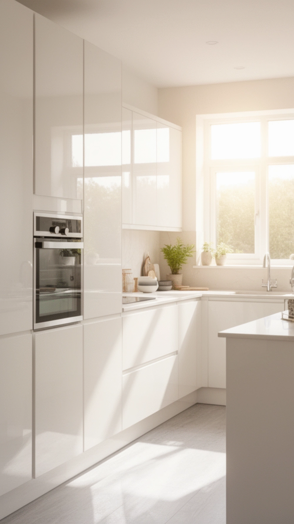 All-White Kitchen Cabinet Paint with a Bright Gloss Finish That Pops