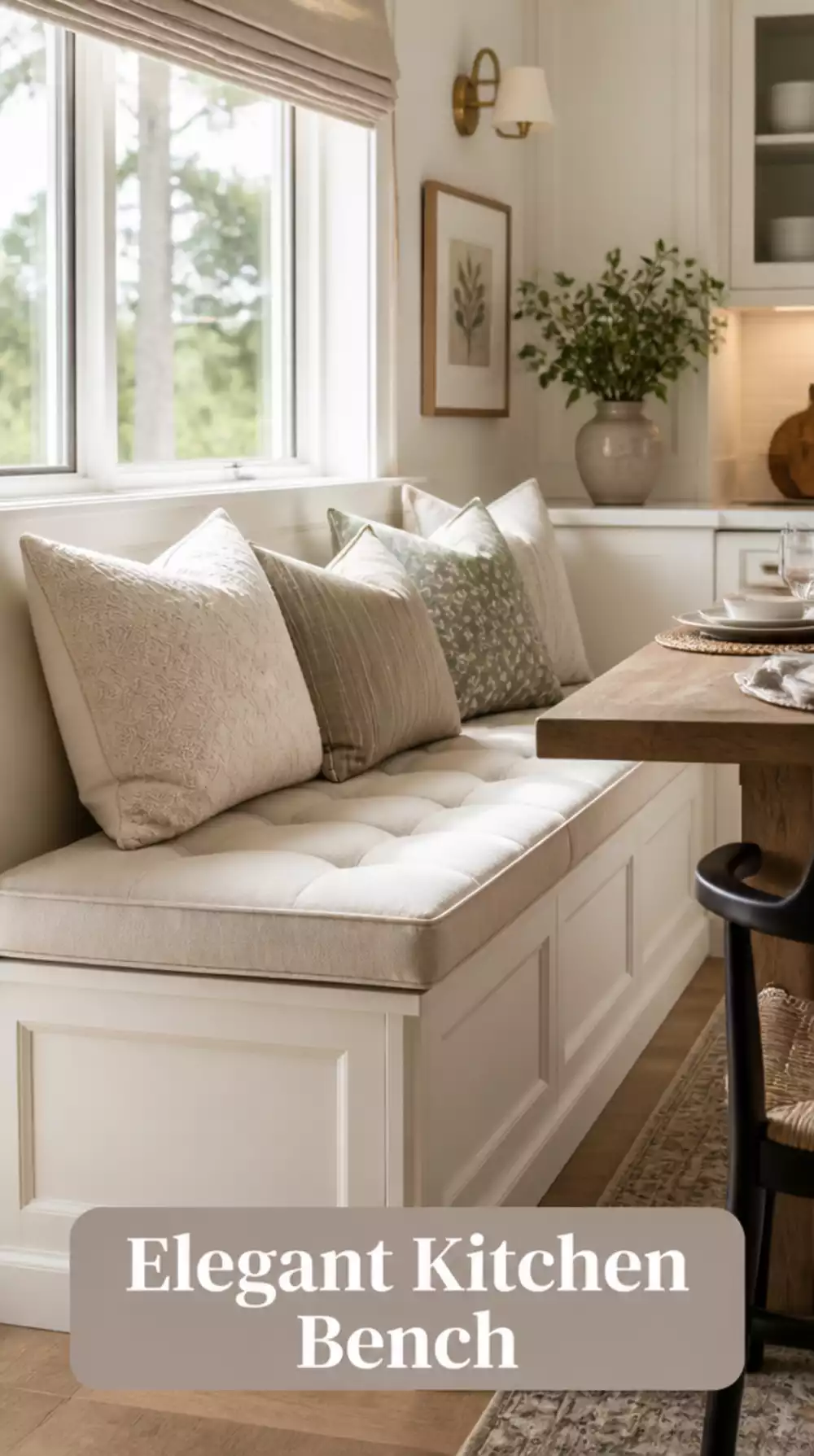 Built-In Kitchen Bench with Shaker Panel Sides and a Tufted Linen Seat