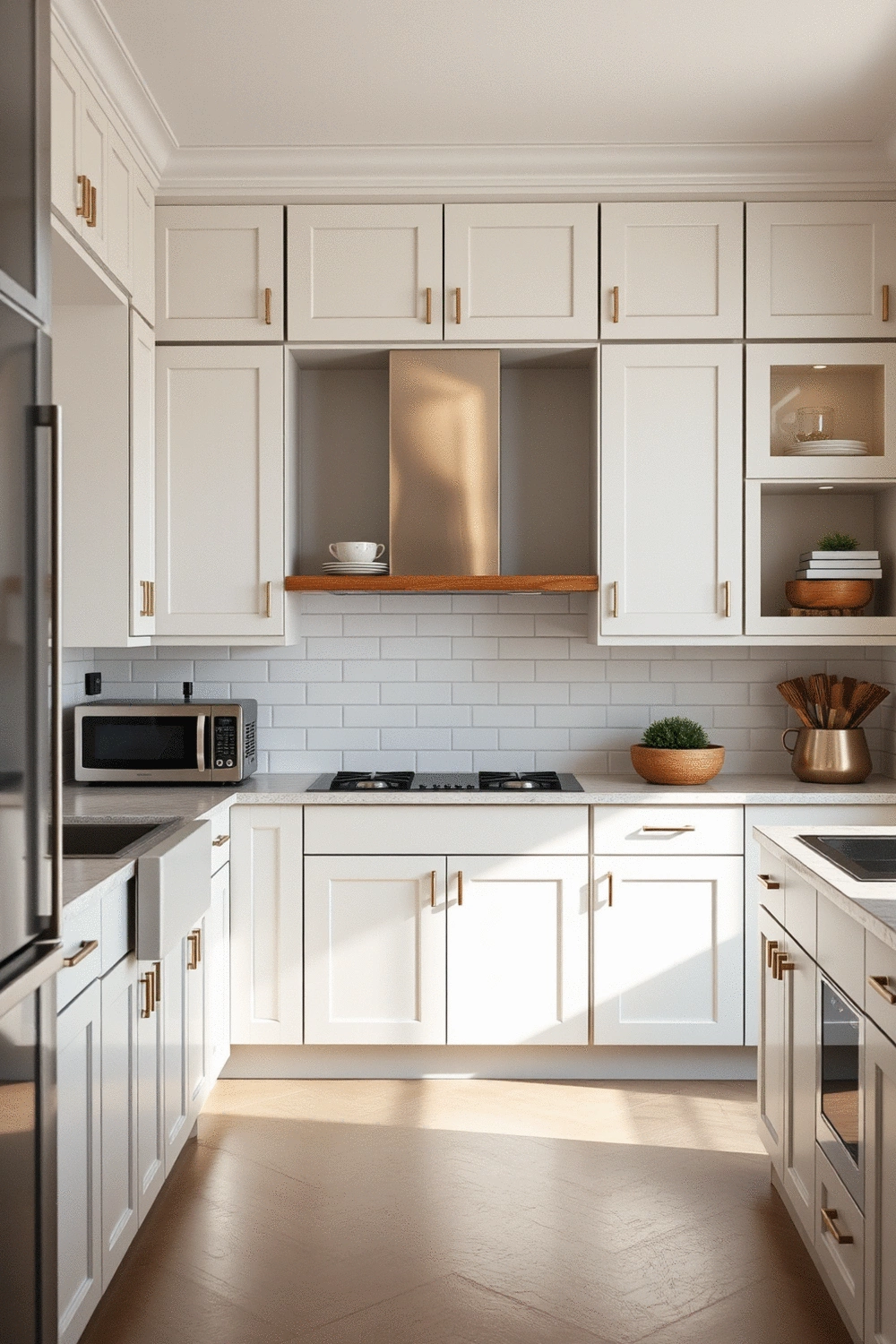 Modern shaker cabinets with hidden appliance garages and pull-out shelves