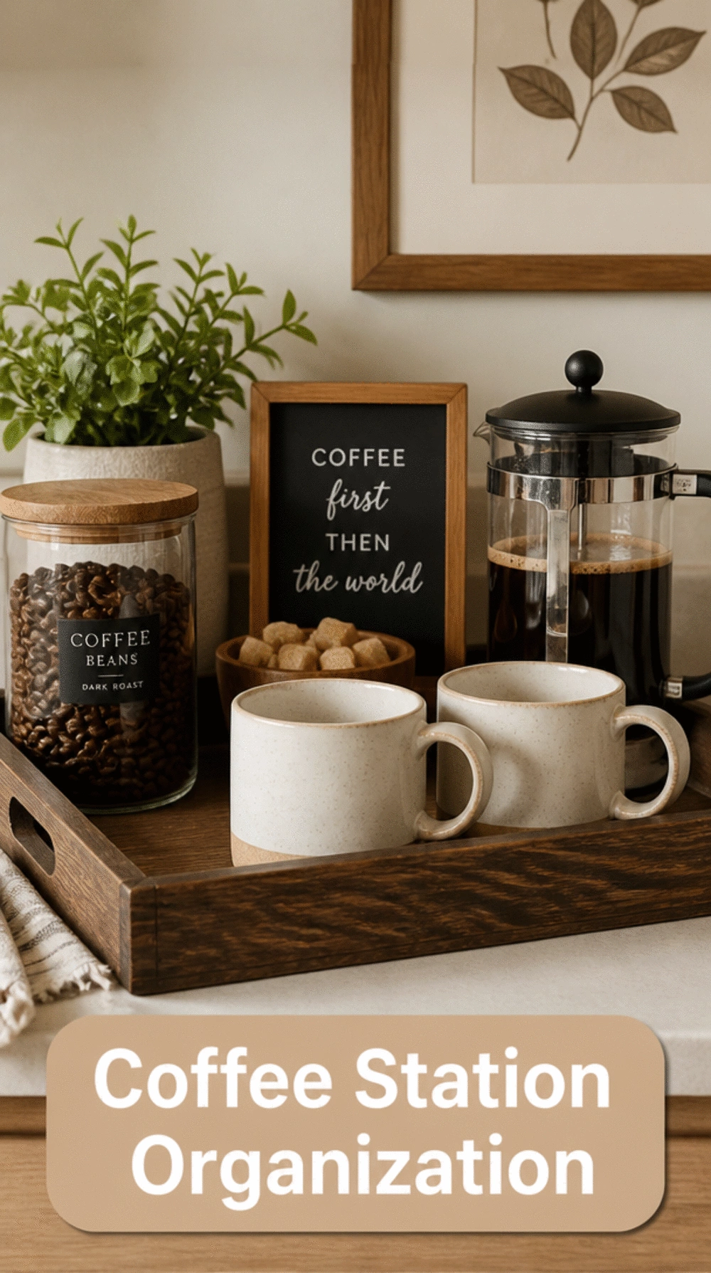 Japandi Kitchen Tray in Smoked Oak That Groups the Coffee Station Neatly