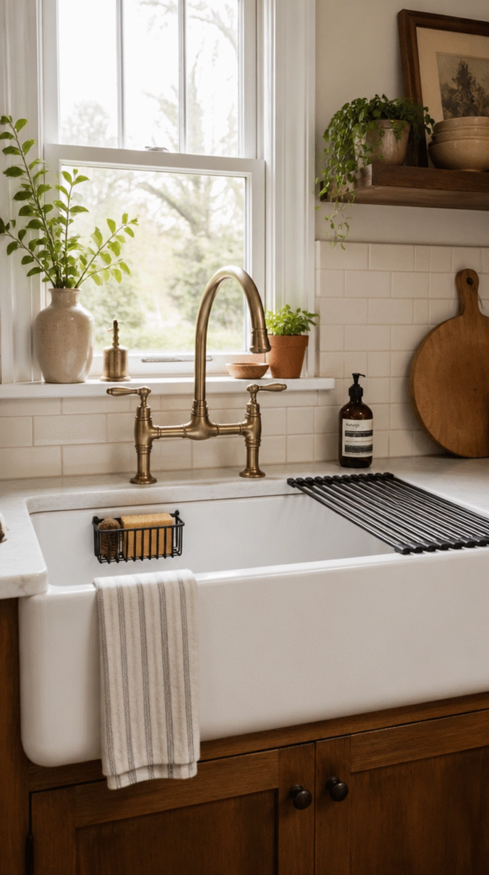 Apron Front Farmhouse Kitchen Sink in Fireclay White with Bridge Faucet