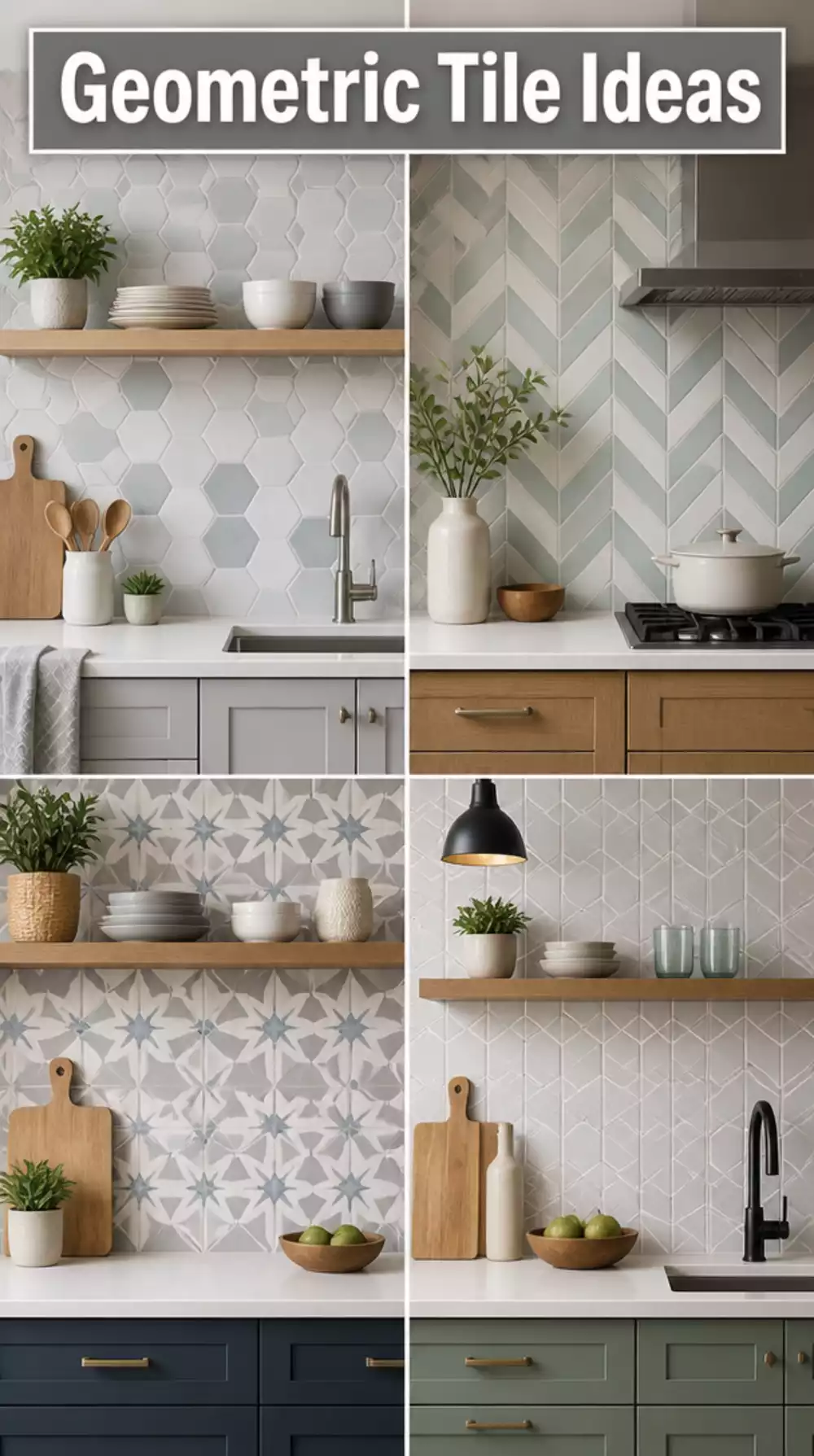 Geometric Pattern Tile Backsplash Ideas with Matte Finish