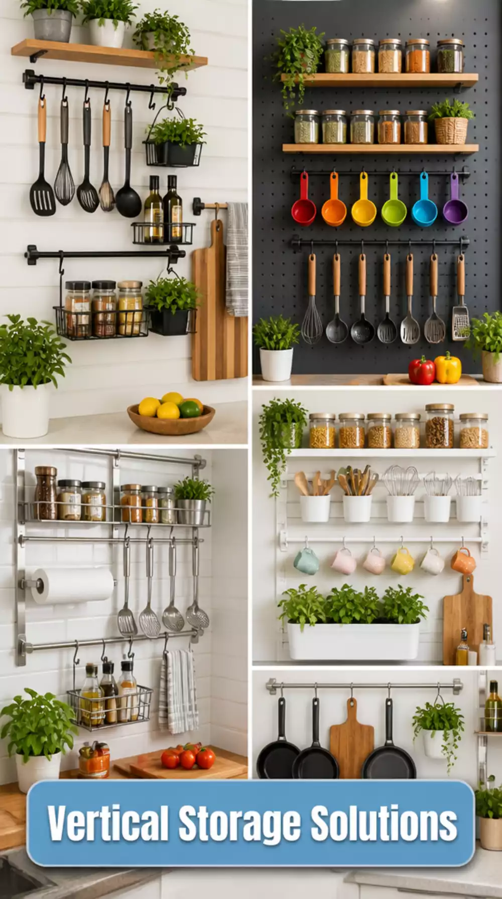 Kitchen Vertical Storage Rail System That Uses the Wall Instead of Drawers