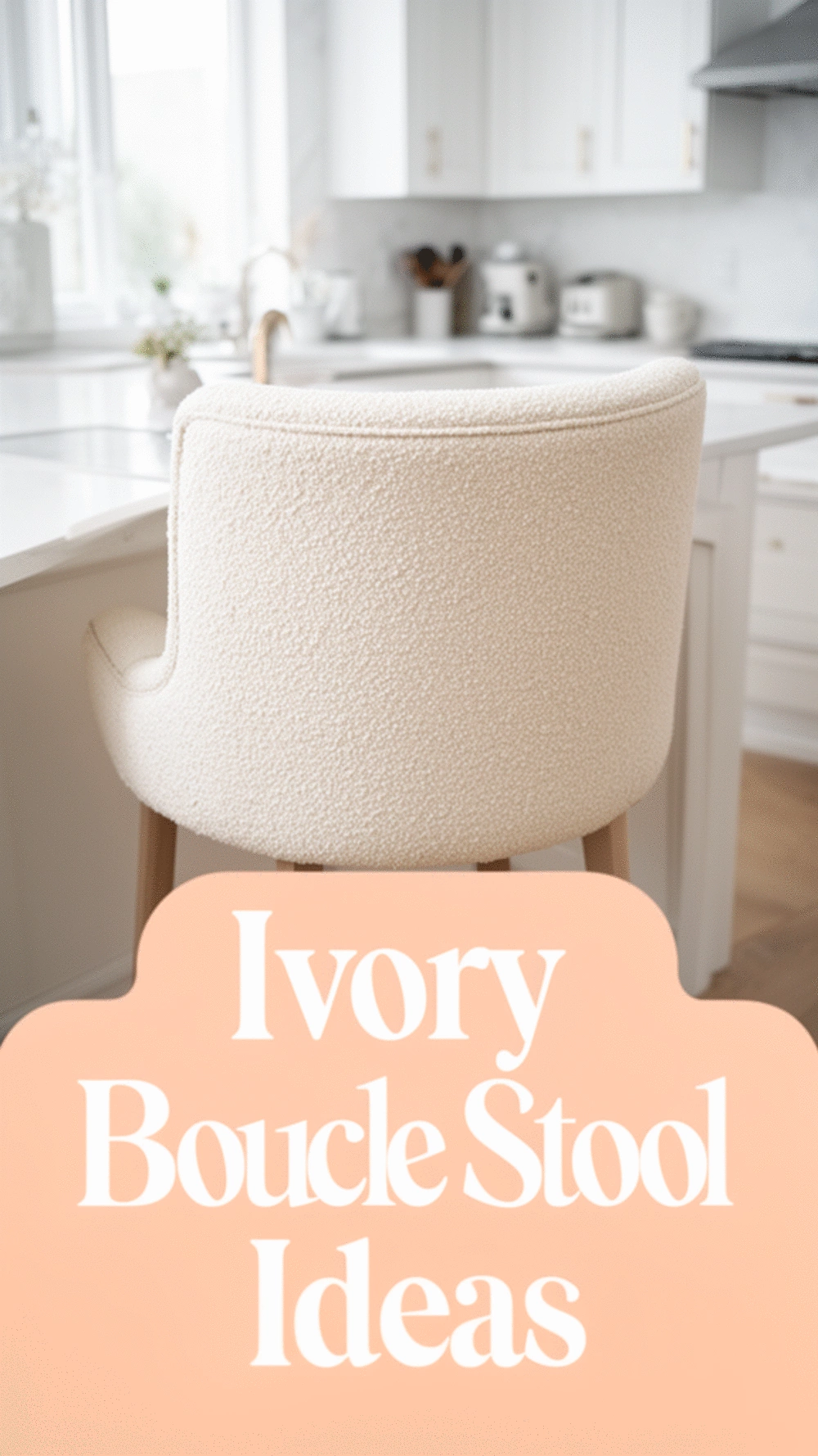 Kitchen Counter Stool in Ivory Boucle Fabric with a Low Padded Back